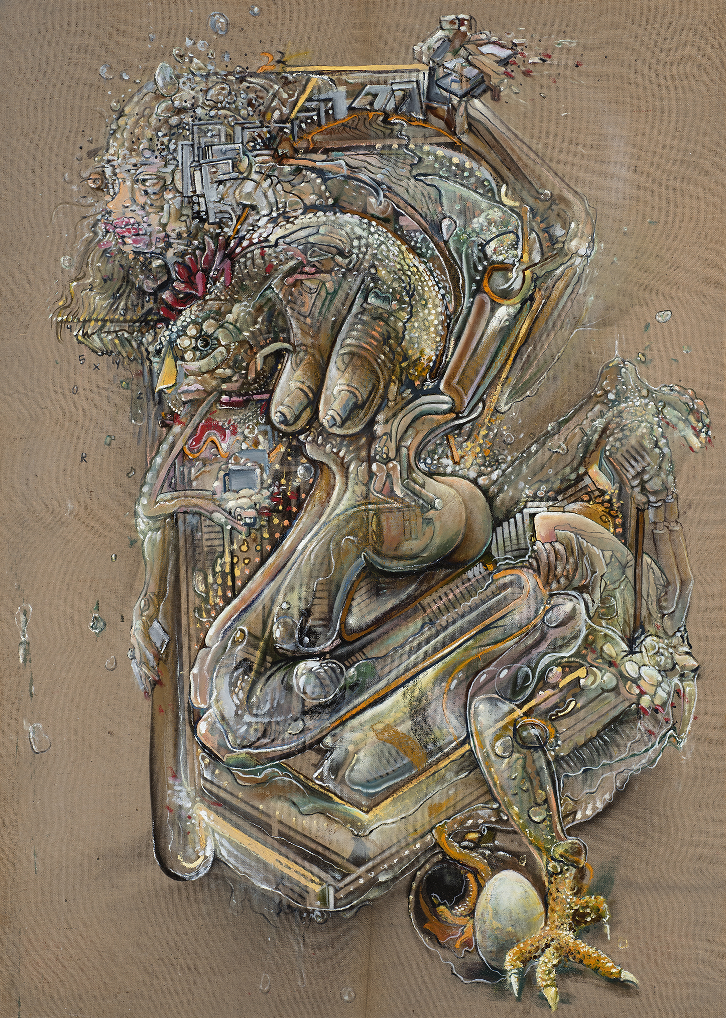 Pascal Sender, Schikken, oil on canvas + digital. Surreal, abstracted, distorted structure, also can be viewed in AR (augmented reality).