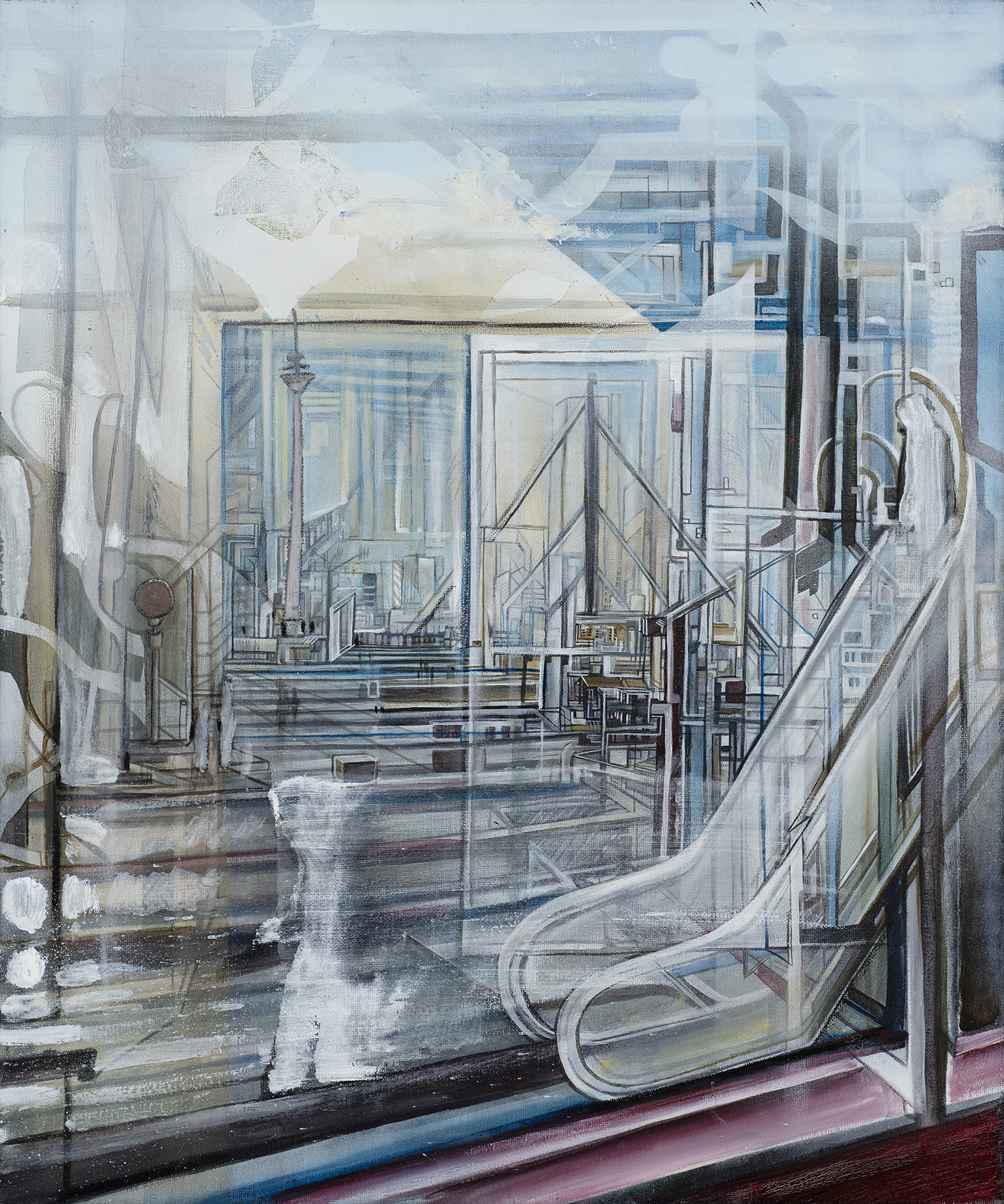 Pascal Sender, Dudo, oil on canvas + digital. Surreal, abstracted, distorted structure, also can be viewed in AR (augmented reality).