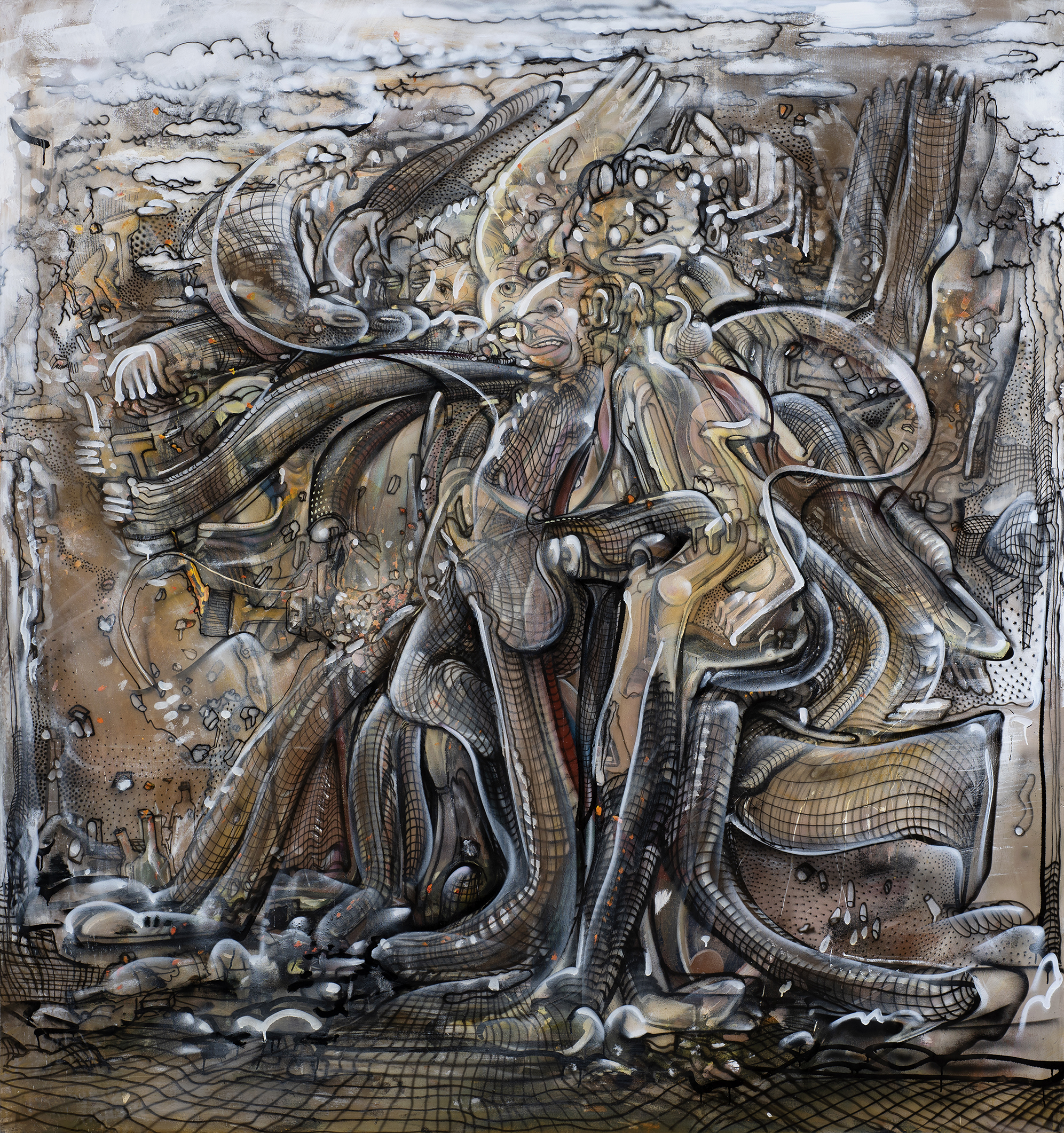 Pascal Sender, Cobalto, oil on canvas. Surreal, abstracted, distorted figure, also can be viewed in AR (augmented reality).