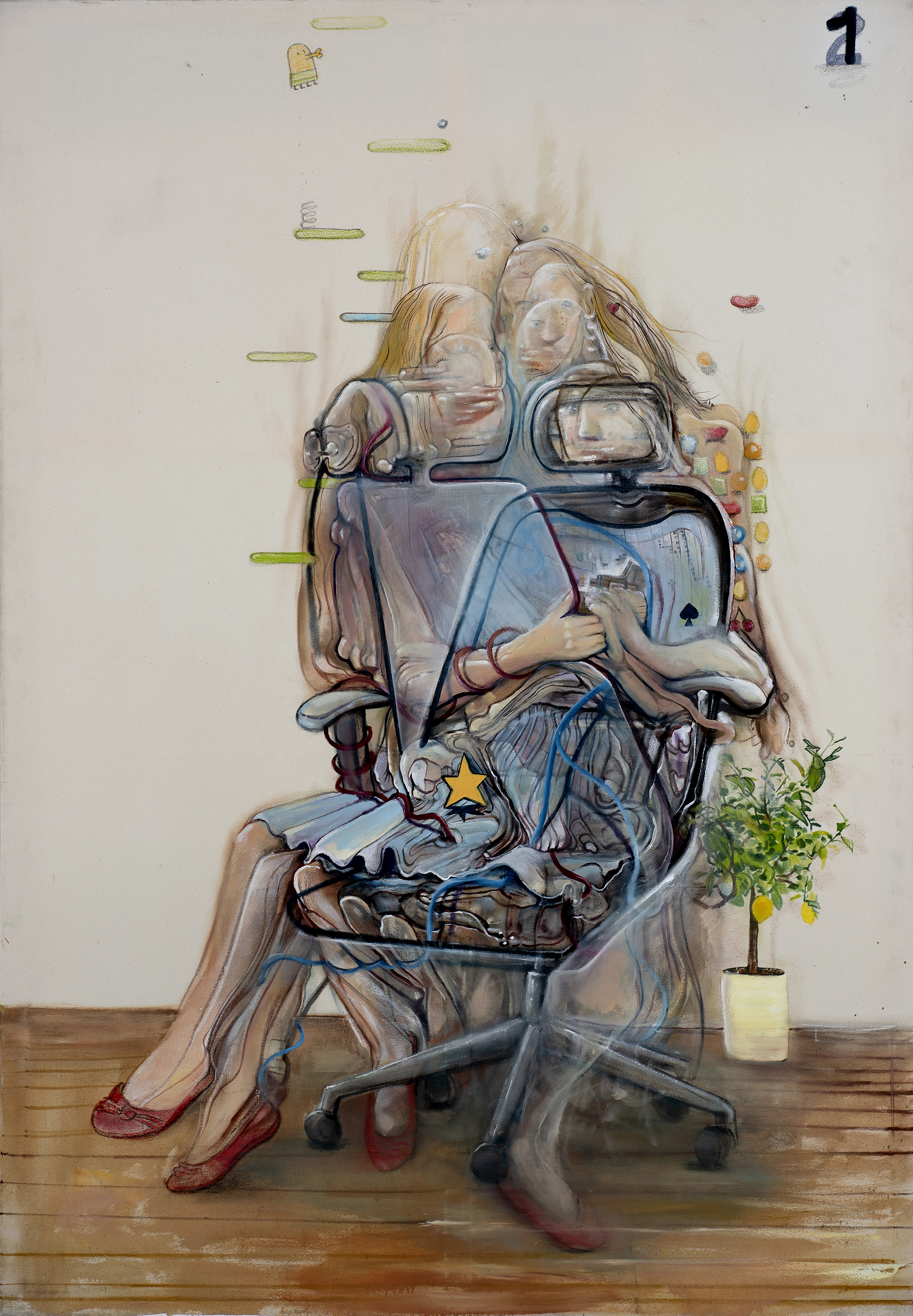 Pascal Sendeer, Play 2 , oil on canvas + digital. Surreal, abstracted, distorted figure, also can be viewed in AR (augmented reality).