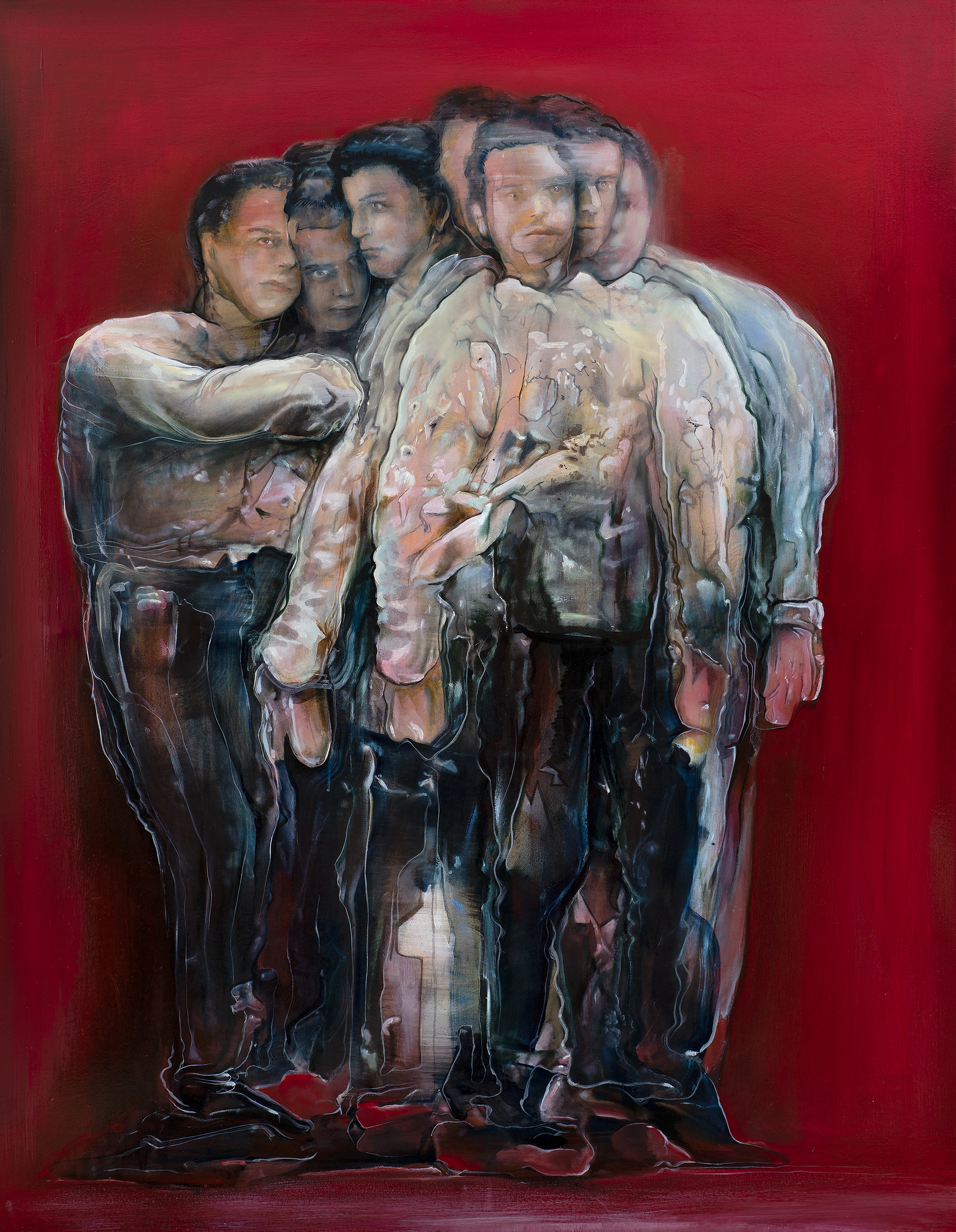 Pascal Sender, Arthur, oil on canvas. Surreal, abstracted, distorted figure, also can be viewed in AR (augmented reality).