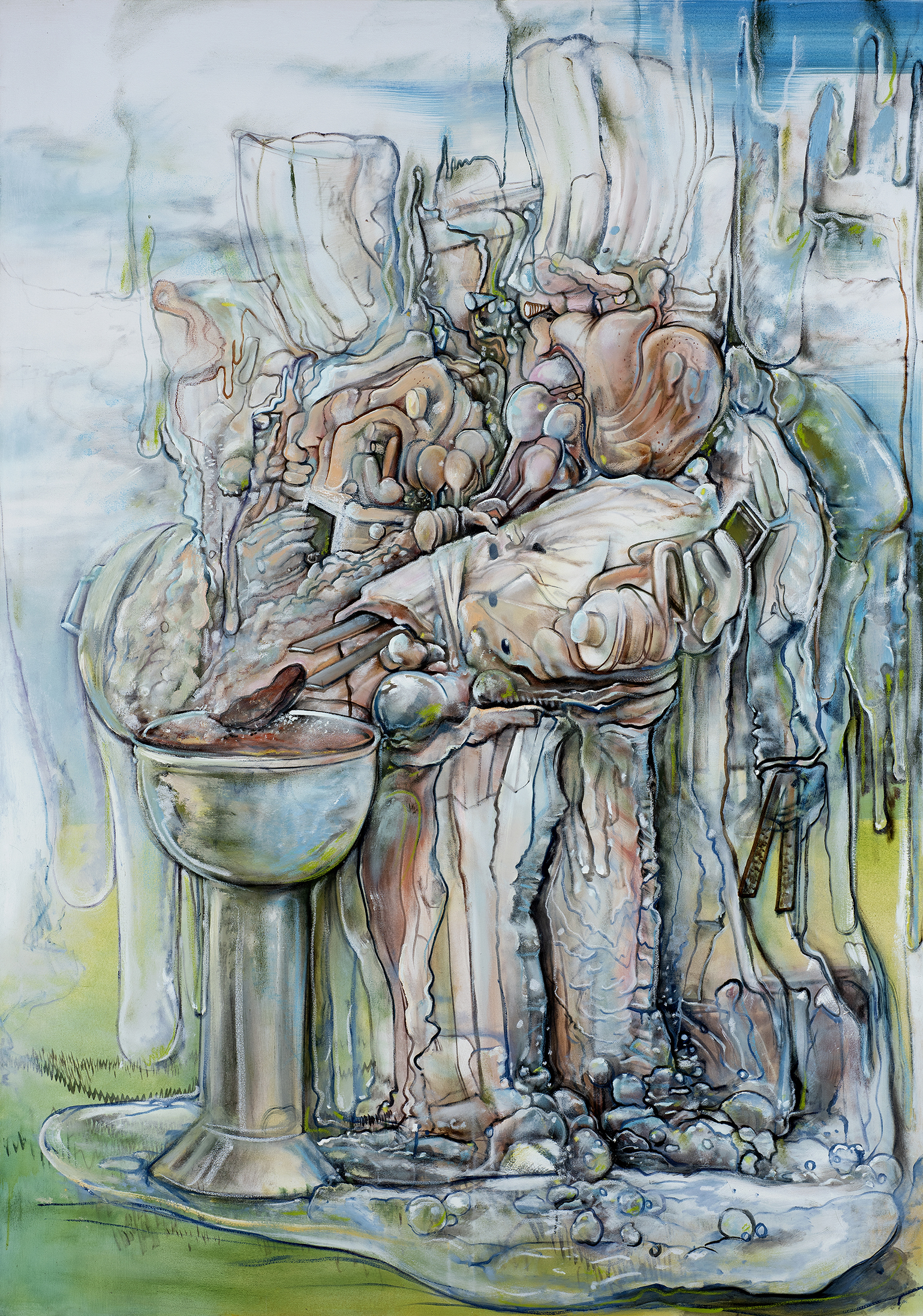 Pascal Sender, Cook 42, oil on canvas + digital. Surreal, abstracted, distorted figure, also can be viewed in AR (augmented reality).