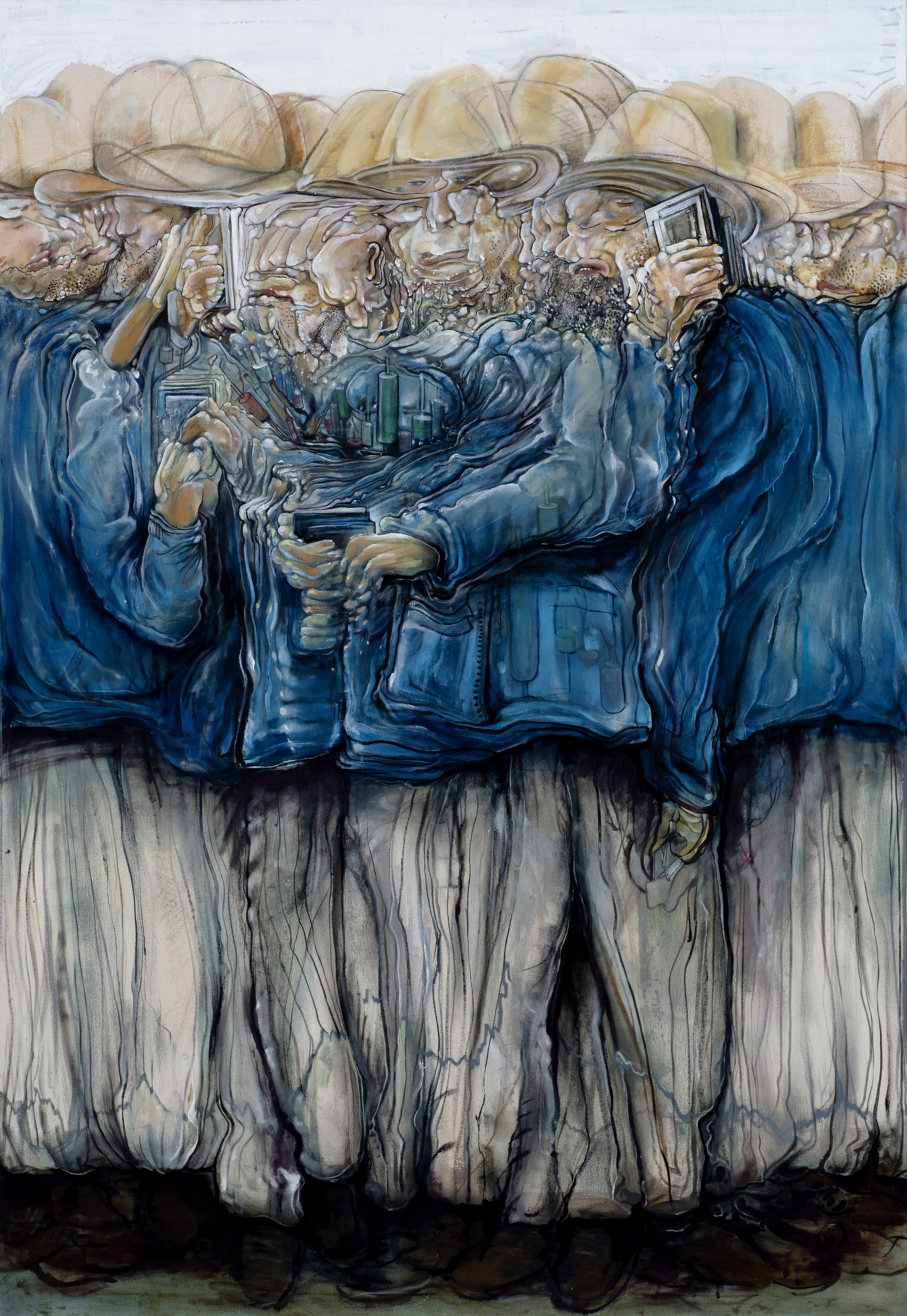 Pascal Sender, Bet 7, oil on canvas + digital. Surreal, abstracted, distorted figure, also can be viewed in AR [augmented reality].