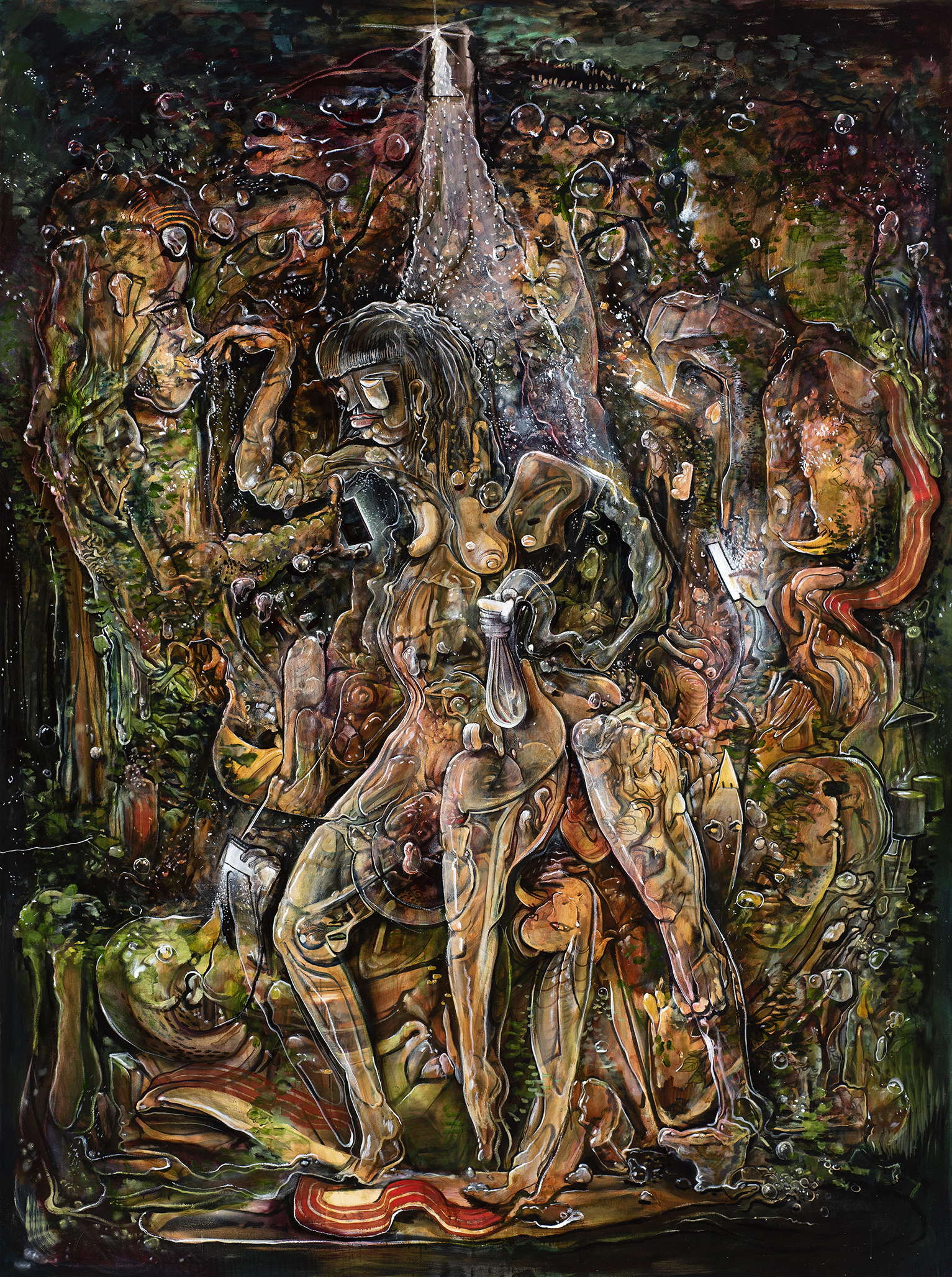 Pascal Sender, Dance 9, oil on canvas + digital. Surreal, abstracted, distorted figure, also can be viewed in AR (augmented reality).