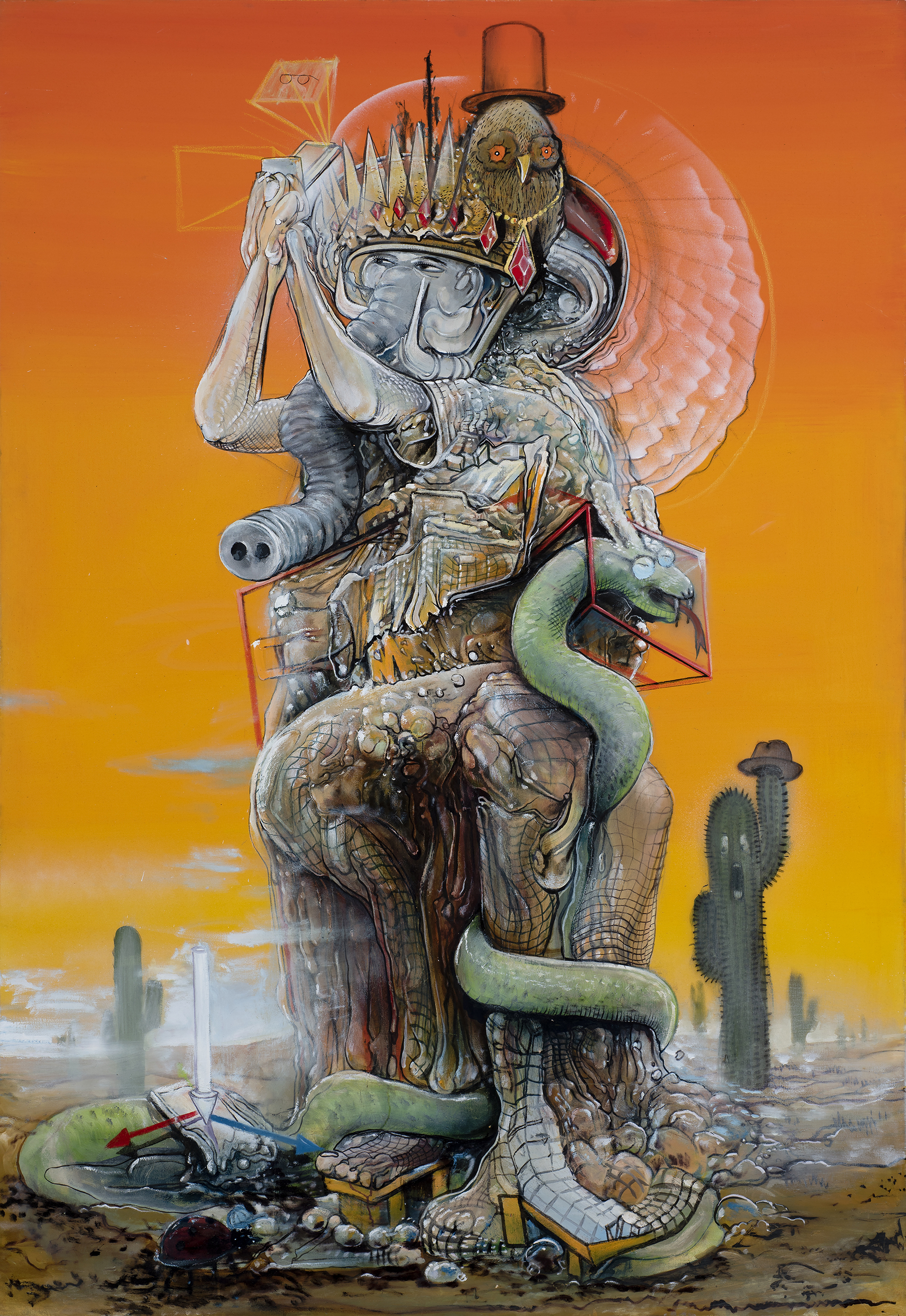 Pascal Sender, Filter 3, oil on canvas + digital. Surreal depiction of distrorted reality using AR (augmented reality)