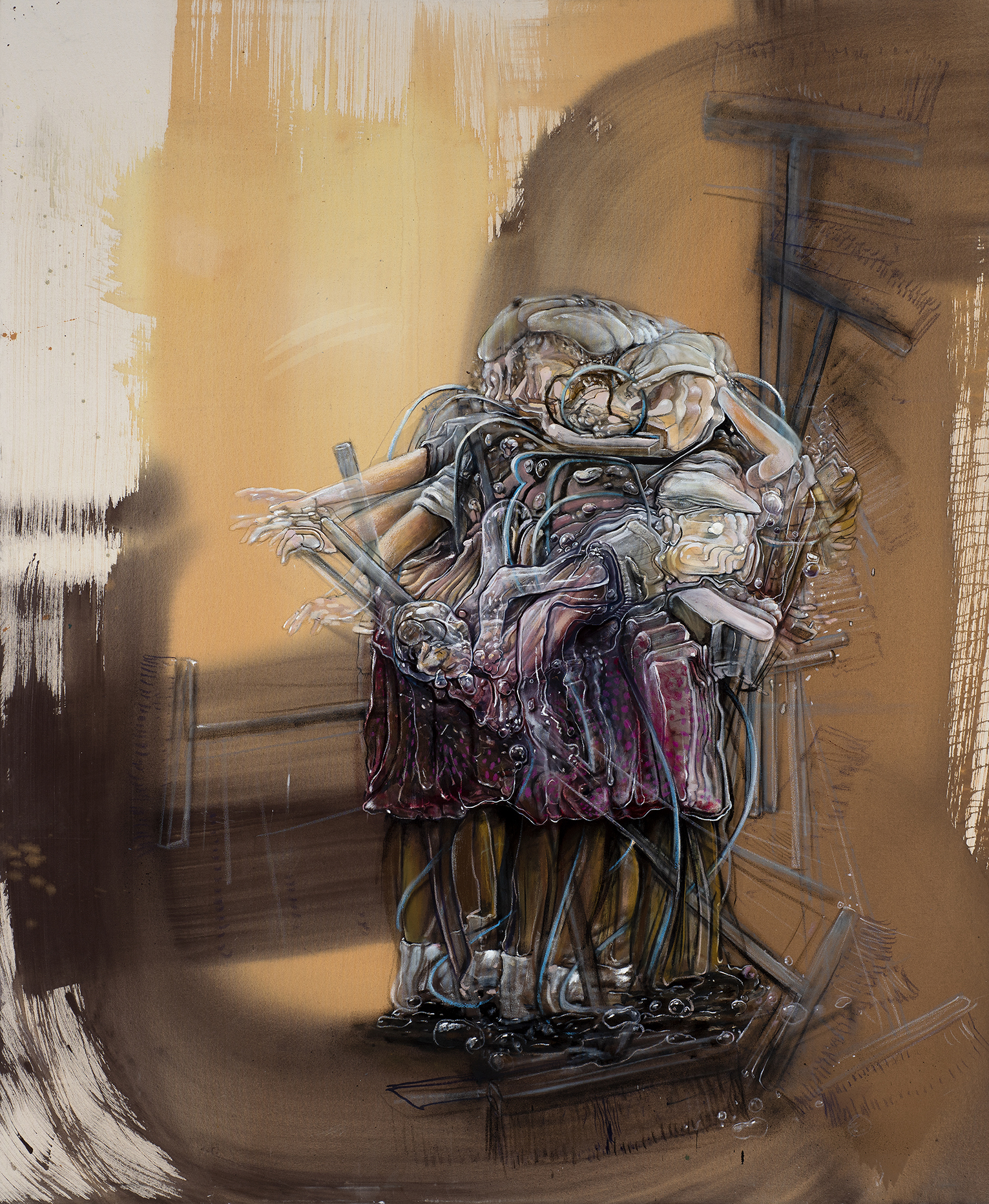 Pascal Sender, Clean I, oil on canvas + digital. Surreal, abstracted, distorted figure, also can be viewed in AR (augmented reality).