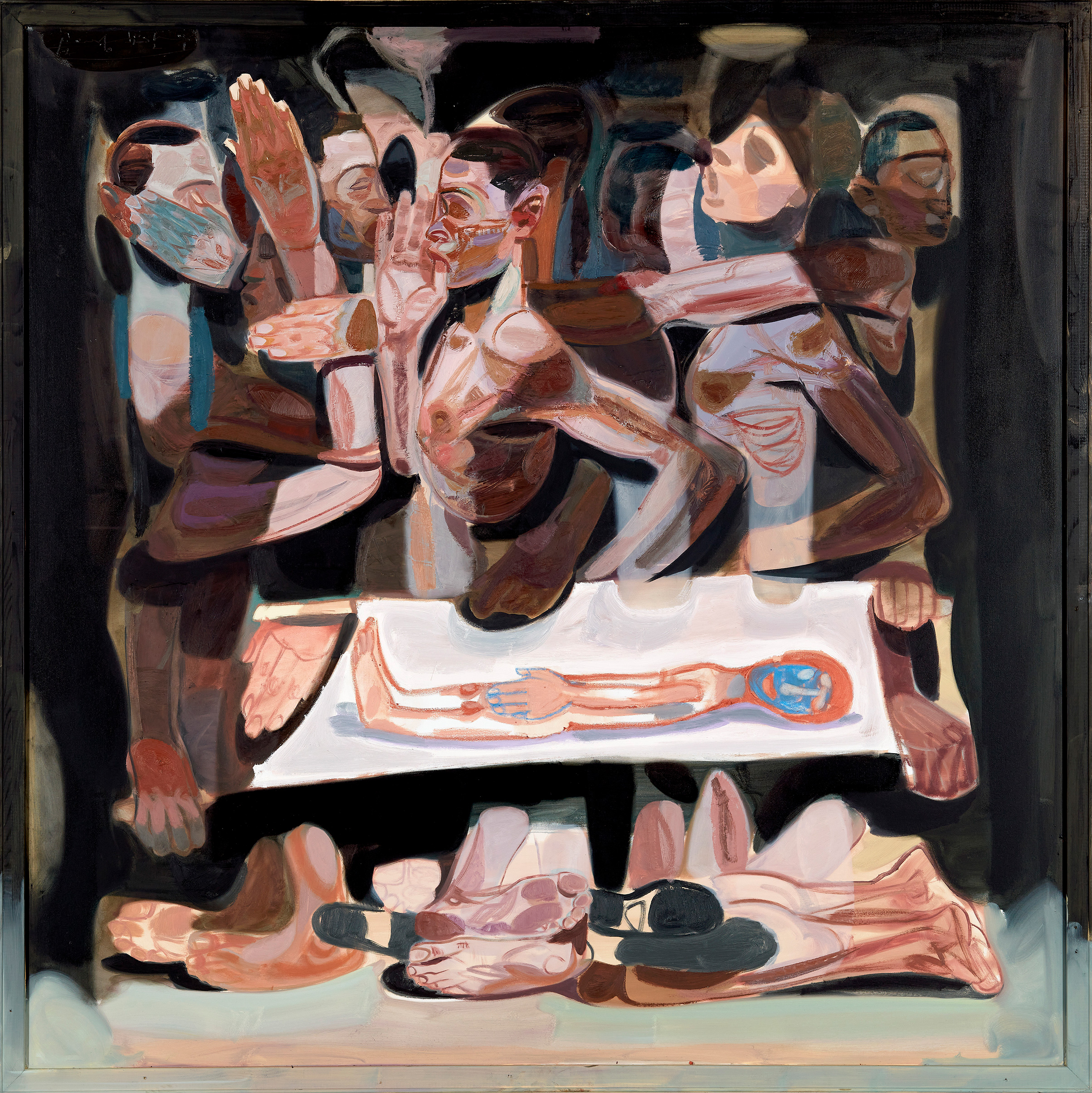 Tesfaye Urgessa, No Country For Young Men 16, oil paint on canvas. A vibrant expressionist figurative painting influenced by ethiopian iconography.