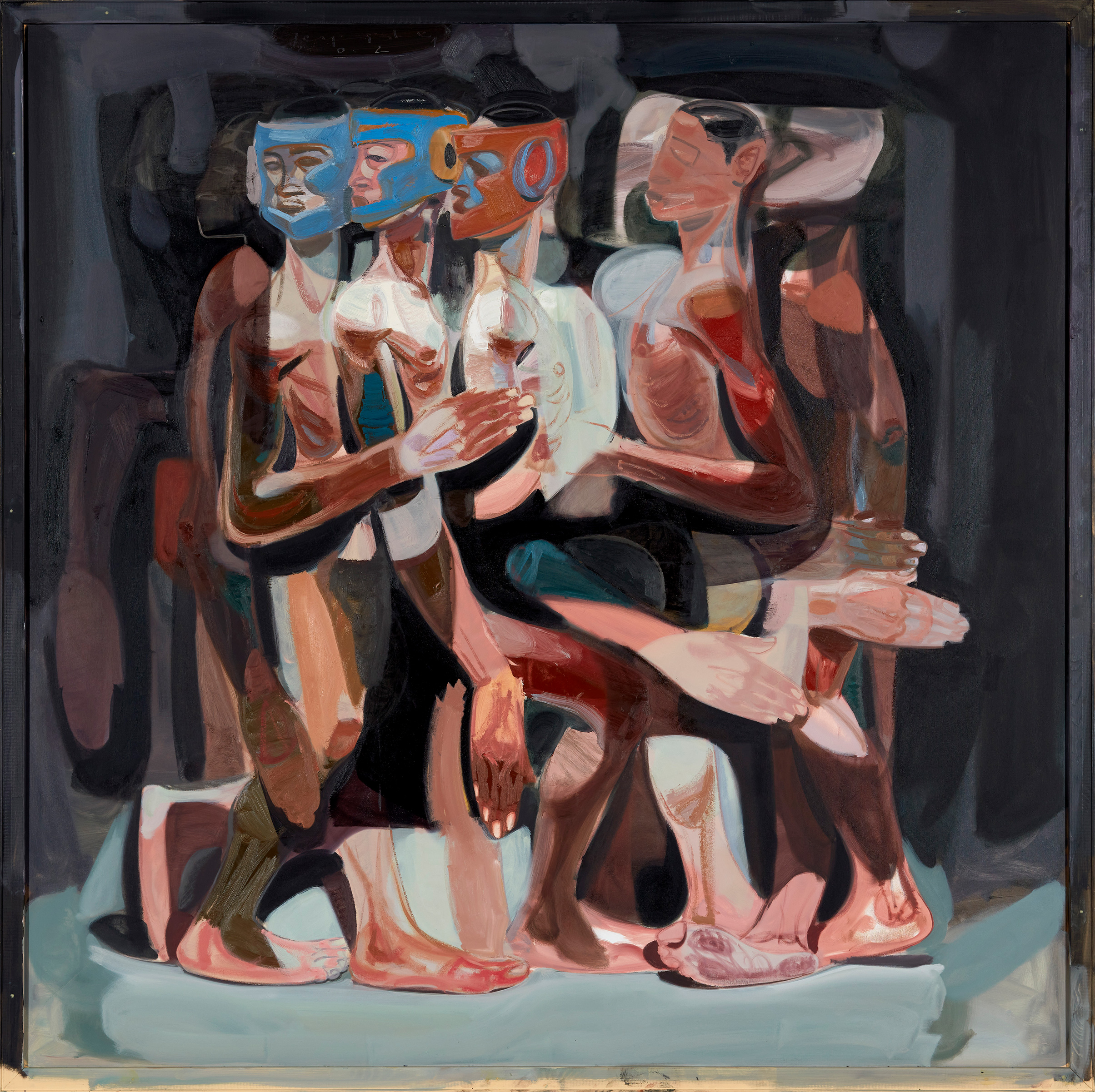 Tesfaye Urgessa, No Country For Young Men 15, oil paint on canvas. A vibrant expressionist figurative painting influenced by ethiopian iconography.