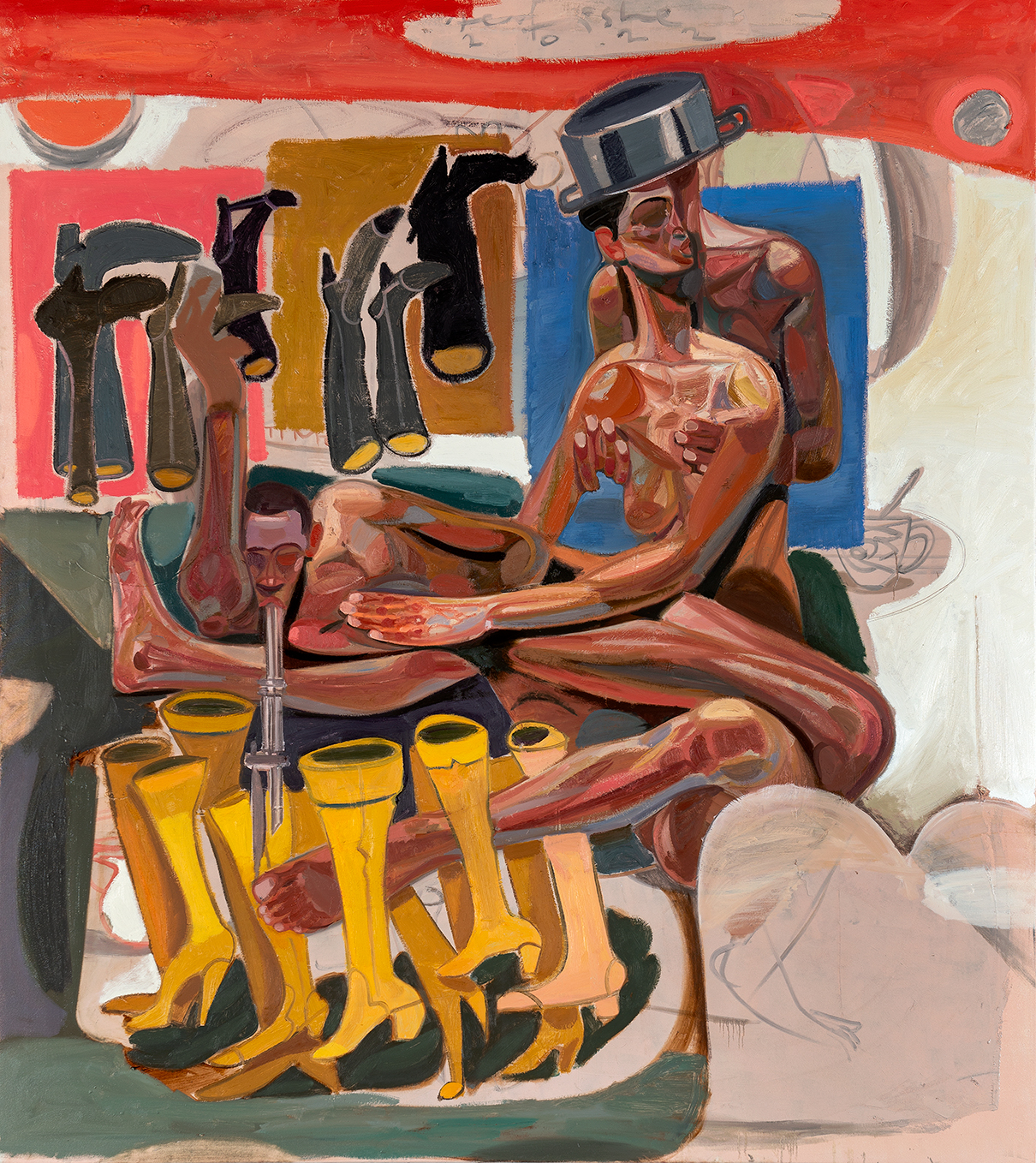 Tesfaye Urgessa, Walk me home, oil paint on canvas. A vibrant expressionist figurative painting influenced by ethiopian iconography.