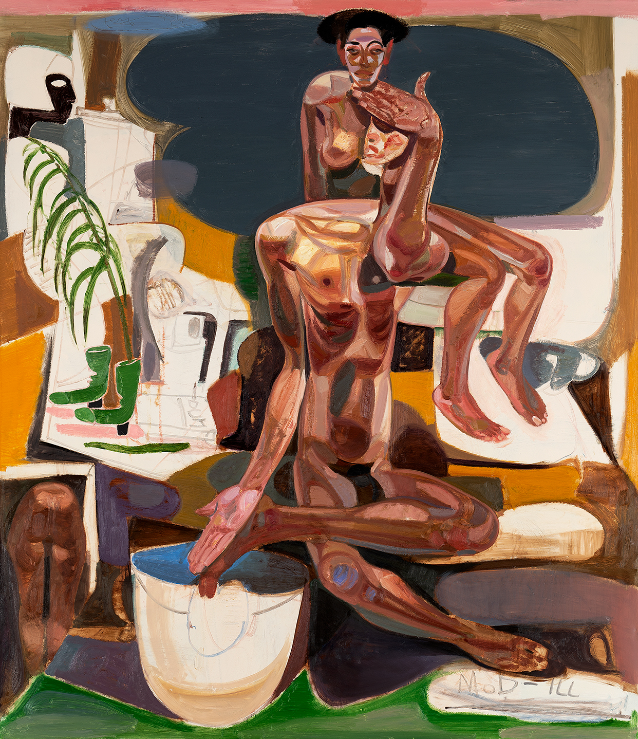 Tesfaye Urgessa, Fever 2, oil paint on canvas. A vibrant expressionist figurative painting influenced by ethiopian iconography.