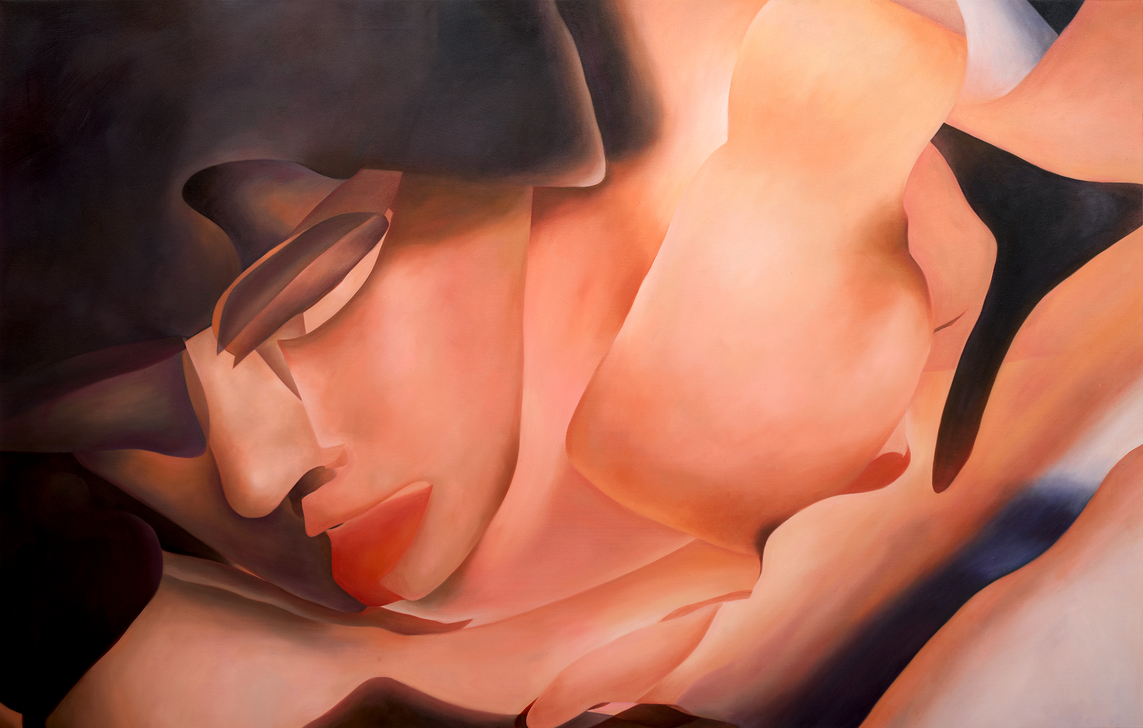 Angela Santana, Beauty Is A Myth, digitally manipulated found images, oil painted powerful, semi-nude female figures , disrupts male gaze