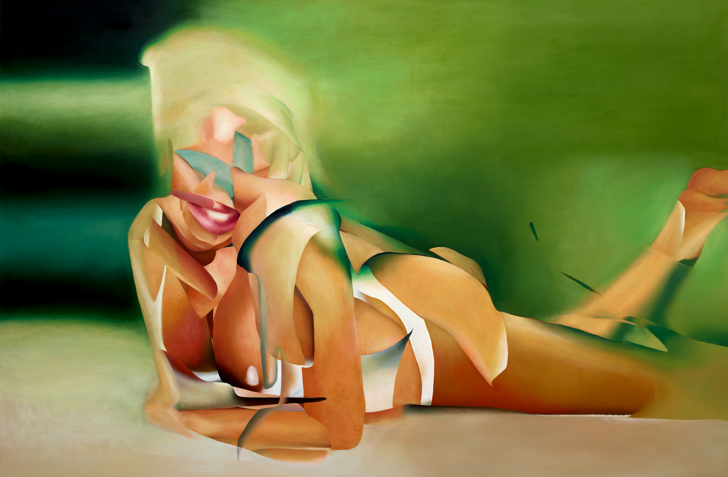 Angela Santana, Spearmind Success, digitally manipulated found images, oil painted powerful, semi-nude female figures , disrupts male gaze