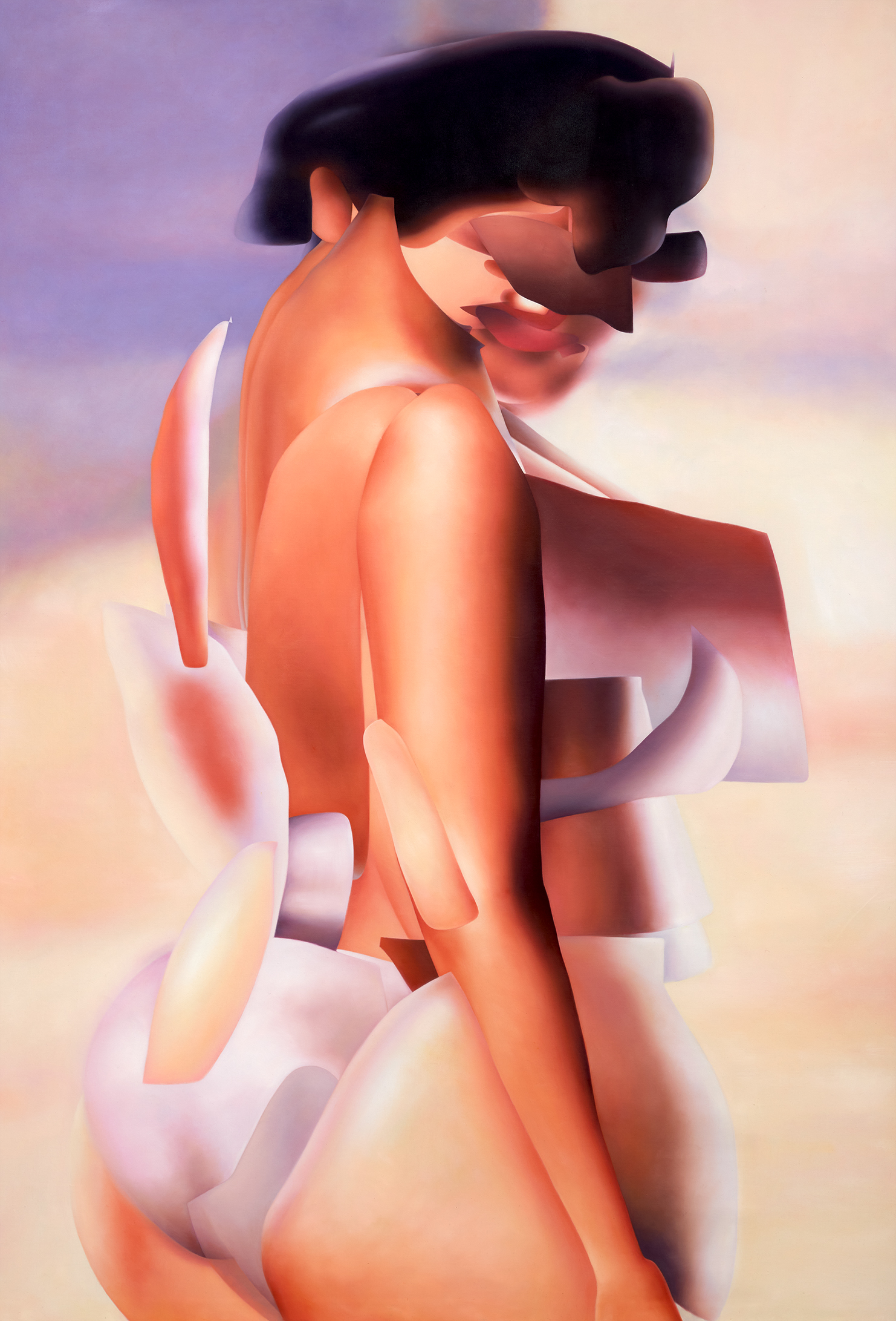 Angela Santana, Stance, digitally manipulated found images, oil painted powerful, semi-nude female figures , disrupts male gaze