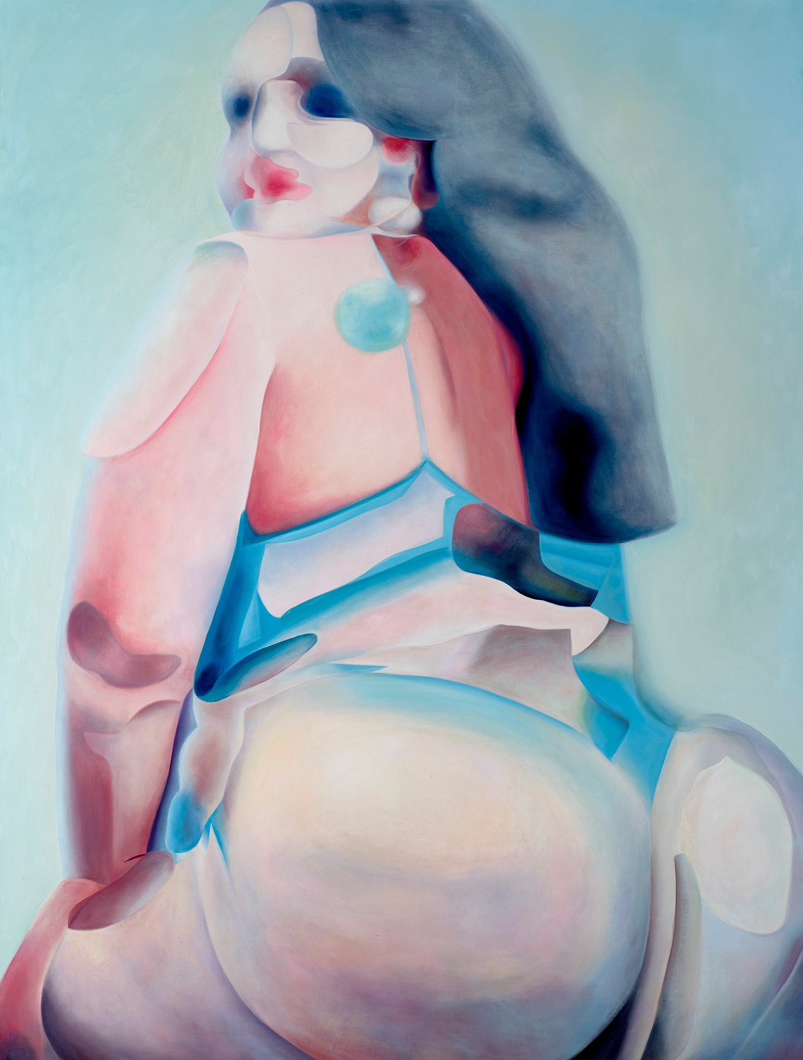 Angela Santana, Monument, digitally manipulated found images, oil painted powerful, semi-nude female figures , disrupts male gaze