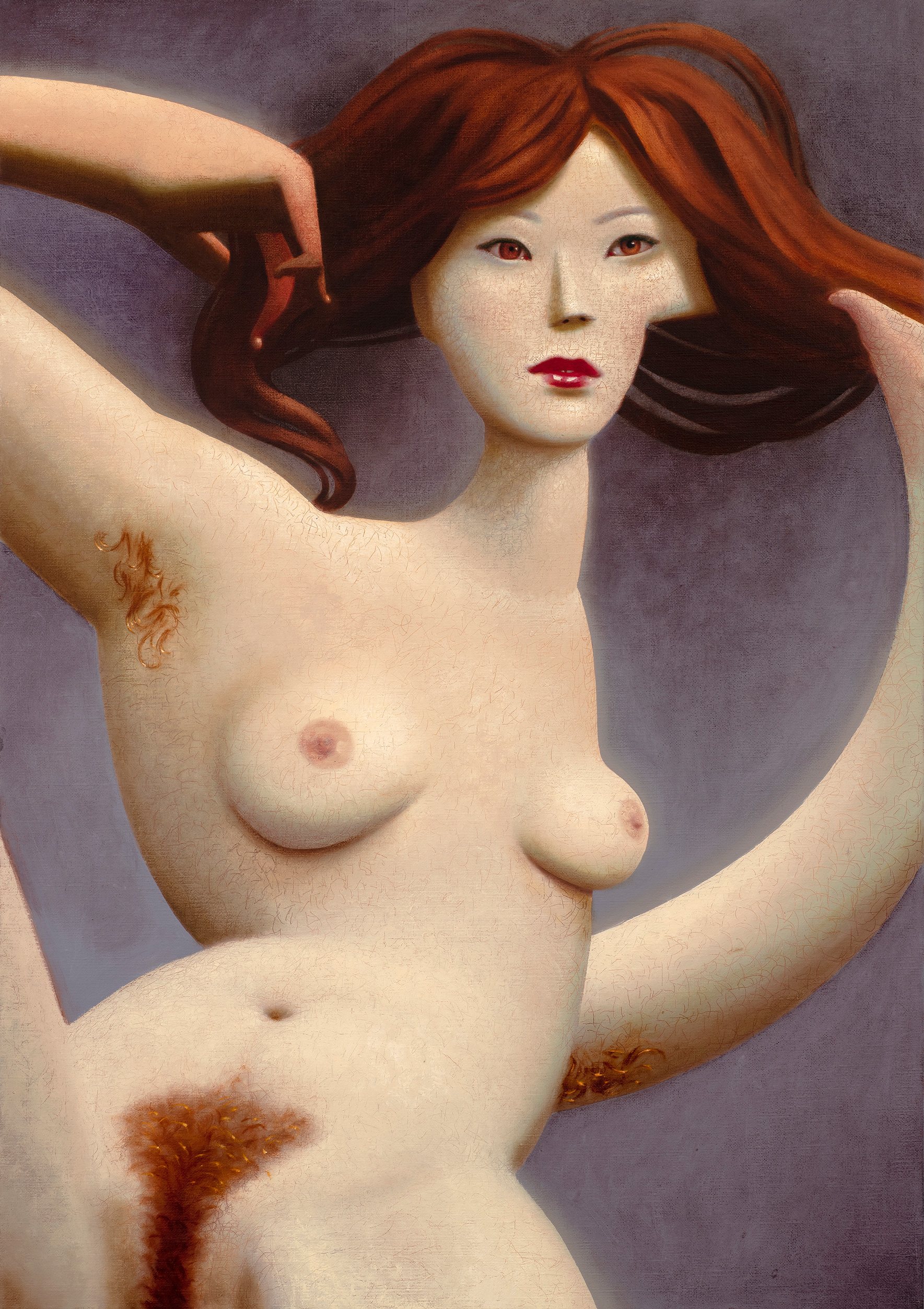 Benjamin Spiers, Afternoon In a Hotel Room, oil on linen. Distorted, dream-like characters inspired by surrealism and cubism by British artist.