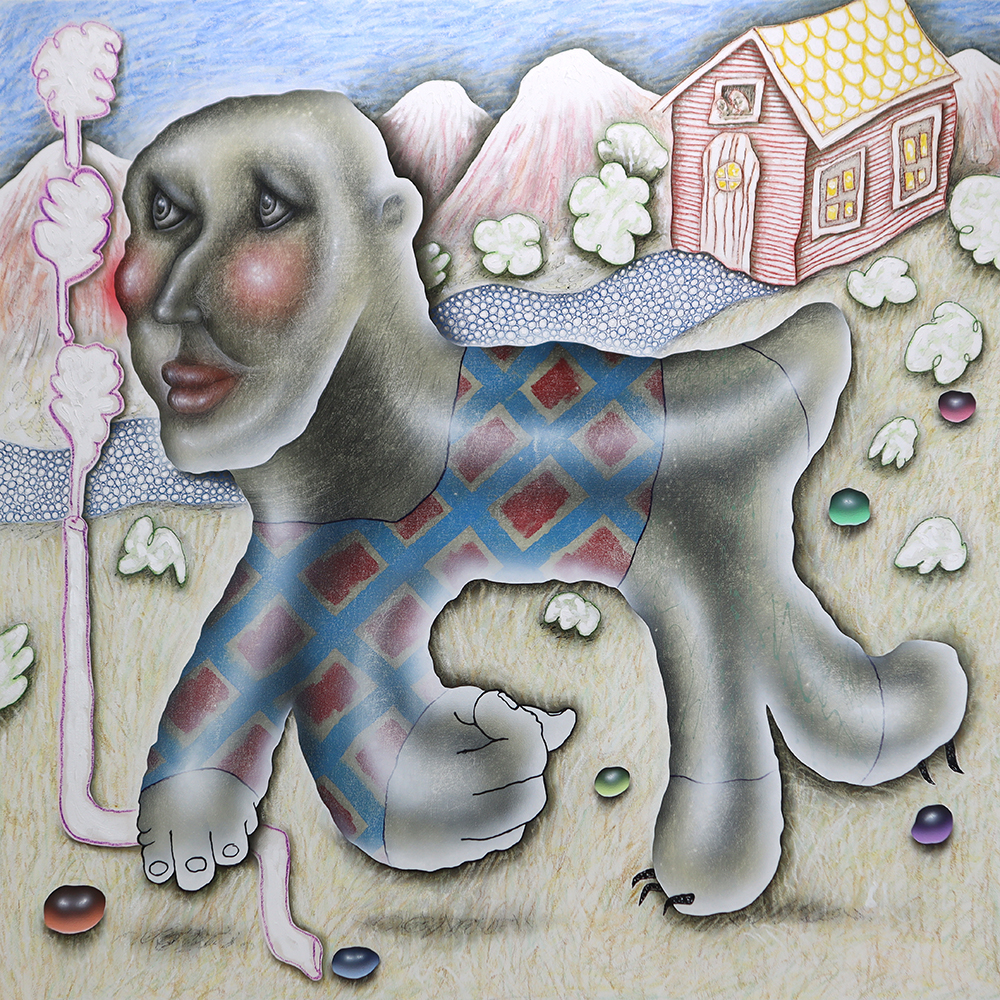 Bijijoo, Human, 2023, oil, acrylic, ink & pastel on canvas, 160 x 160 cm