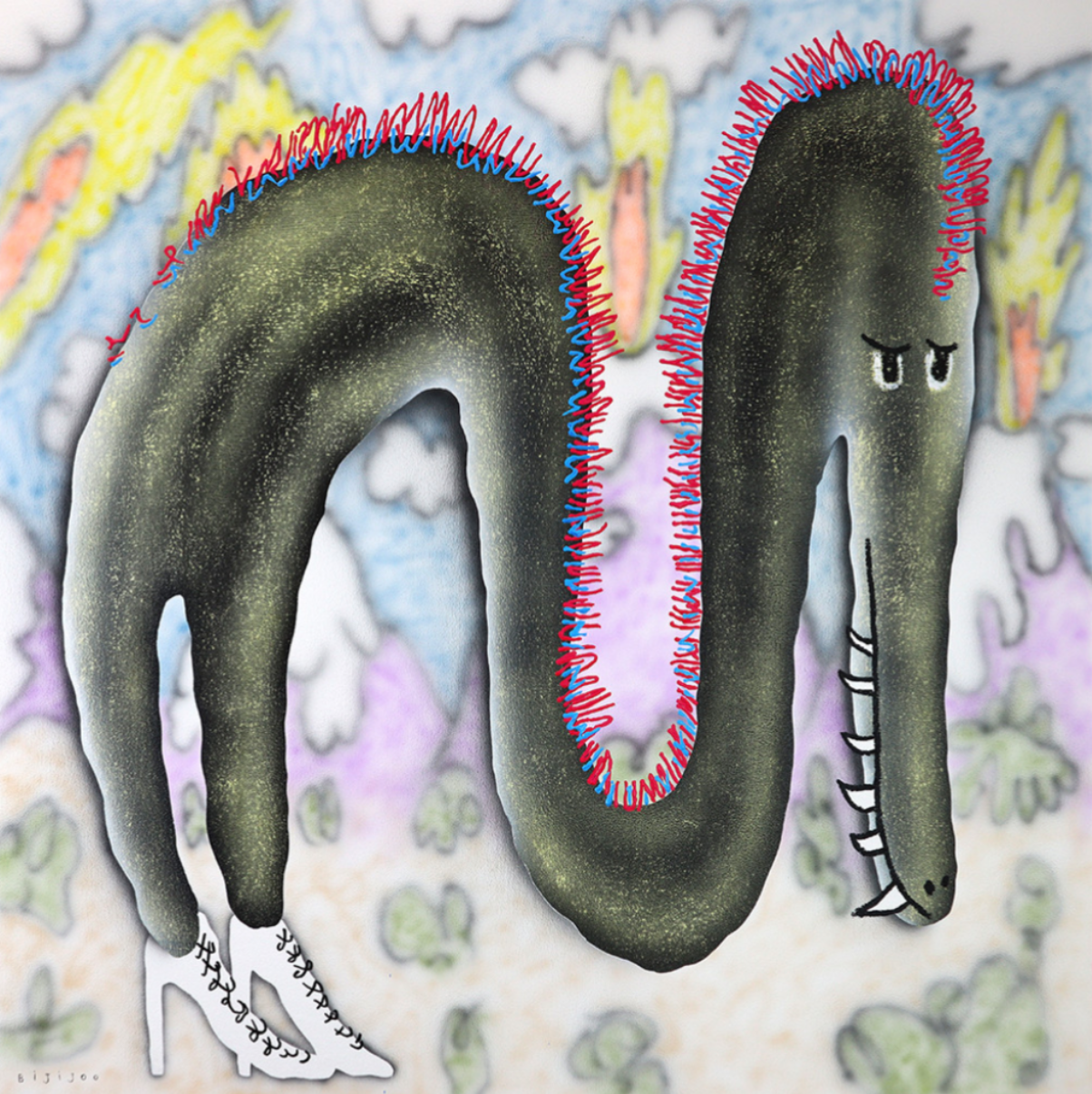 Bijijoo, Dragon, 2022, oil and acrylic on canvas, 100 x 100 cm