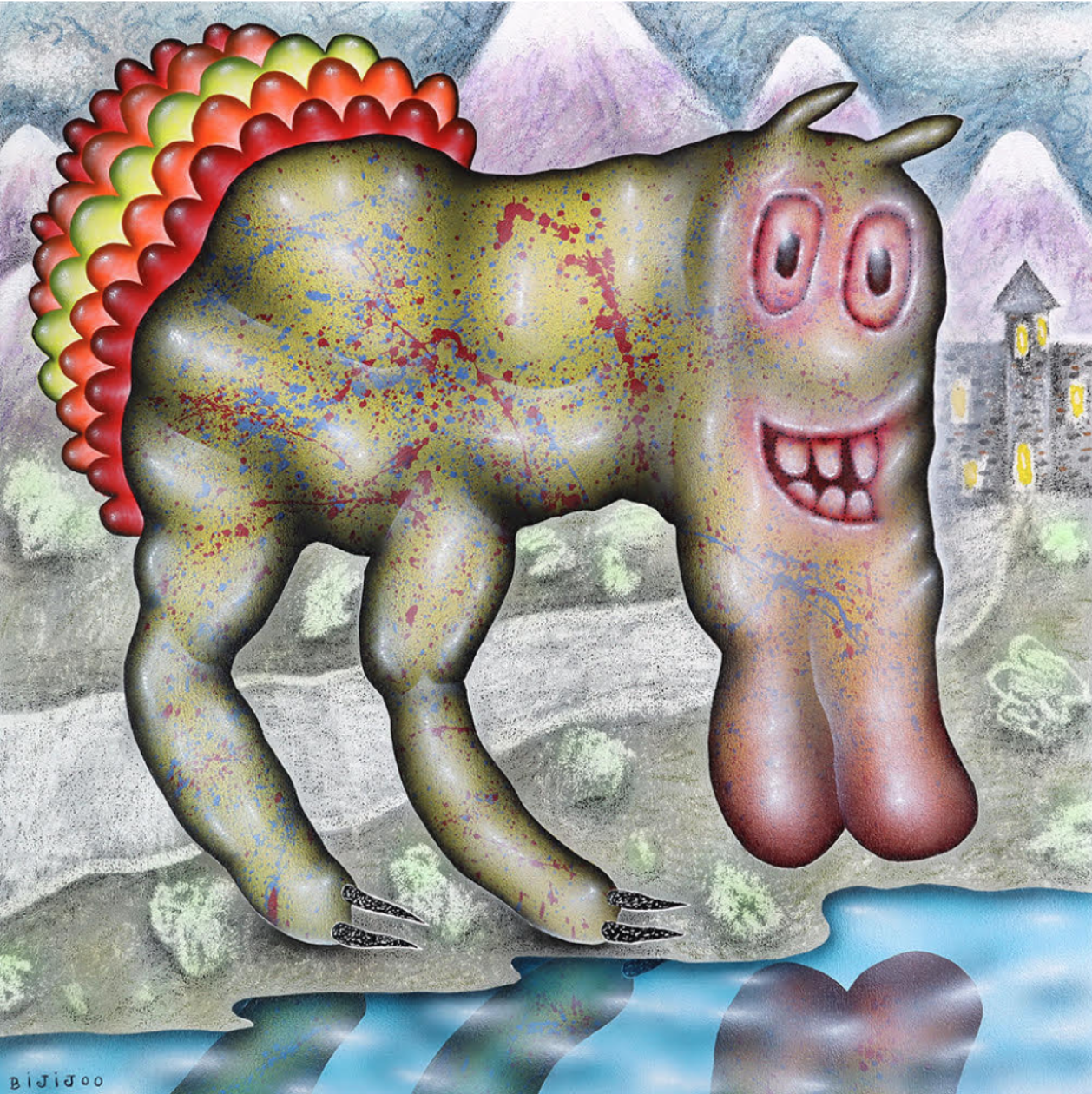 Bijijoo, Magical Turkey, 2022, oil, acrylic and pastel on canvas, 80 x 80 cm
