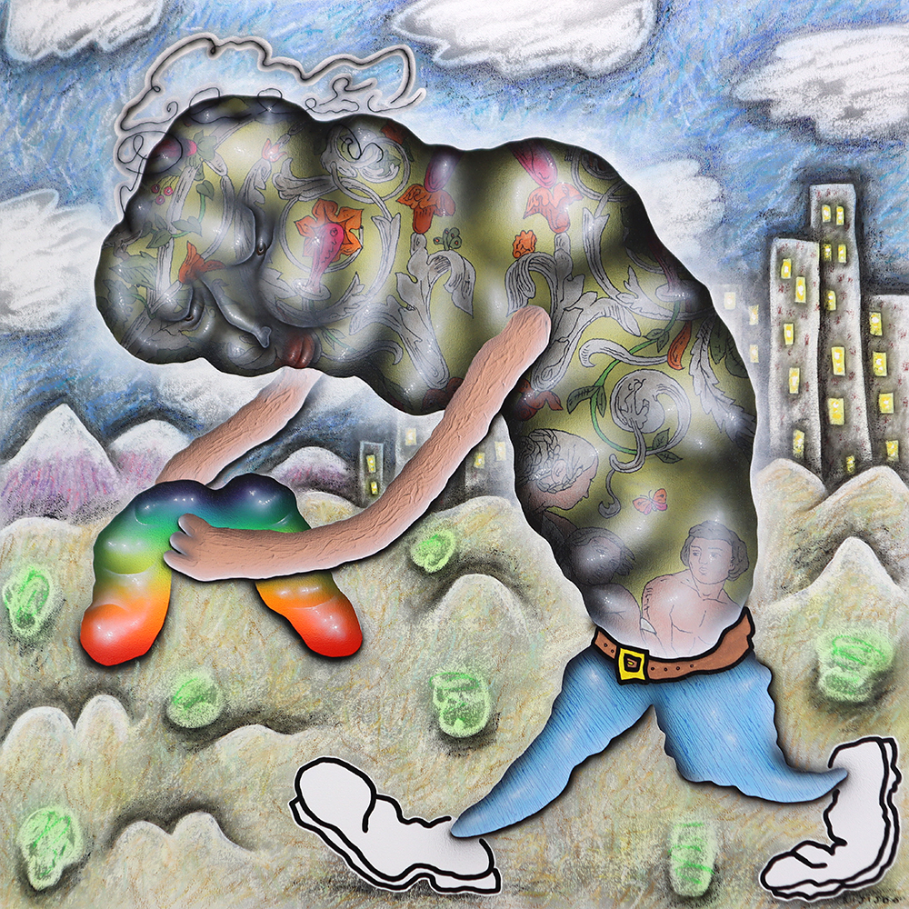 Bijijoo, Out For Walk, 2022, oil & acrylic on canvas, 100 x 100 cm