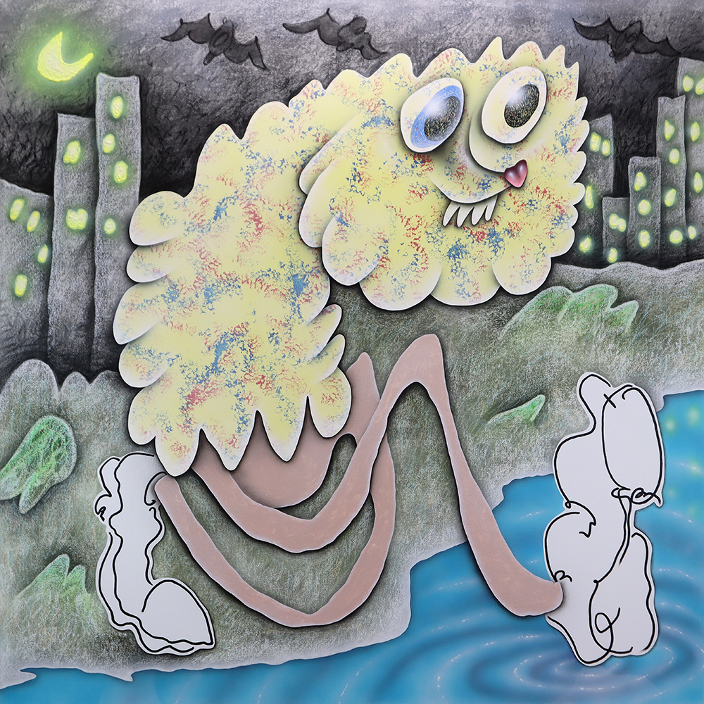 Bijijoo, Night Walk, 2023, oil, acrylic & pastel on canvas, 150 x 150 cm