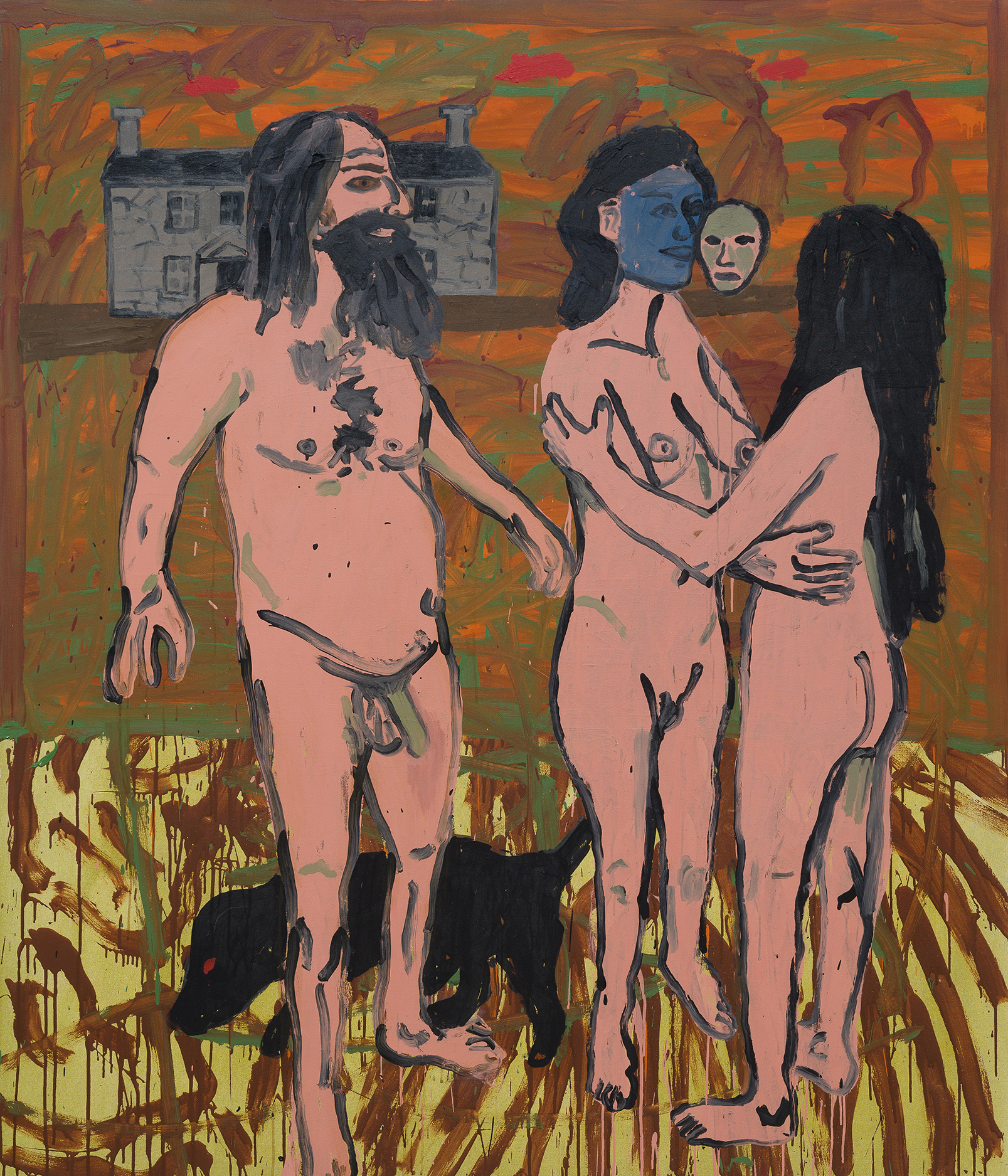Danny Fox, Irrelevant Man, acrylic on canvas. A modern, fragmented abstraction of folklore and heritage from Cornwall.