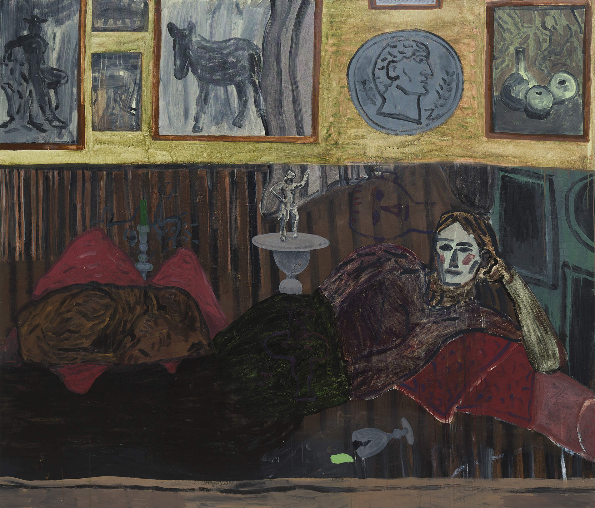 Danny Fox, Brown Town Bric a Brac Merchant, acrylic paint on canvas. A modern, fragmented abstraction of folklore and heritage from Cornwall.