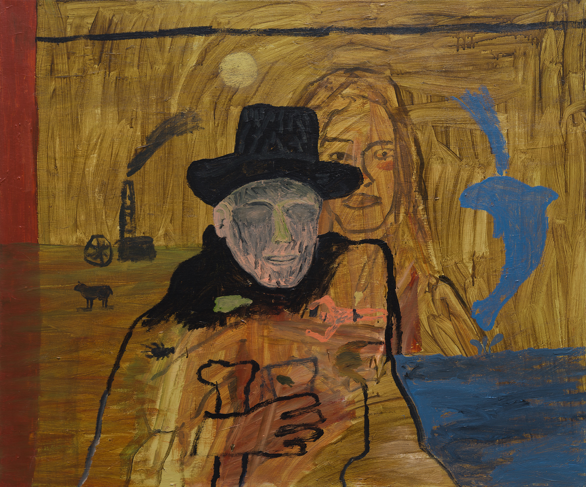 Danny Fox, The Blind Man, acrylic on canvas. A modern, fragmented abstraction of folklore and heritage from Cornwall.