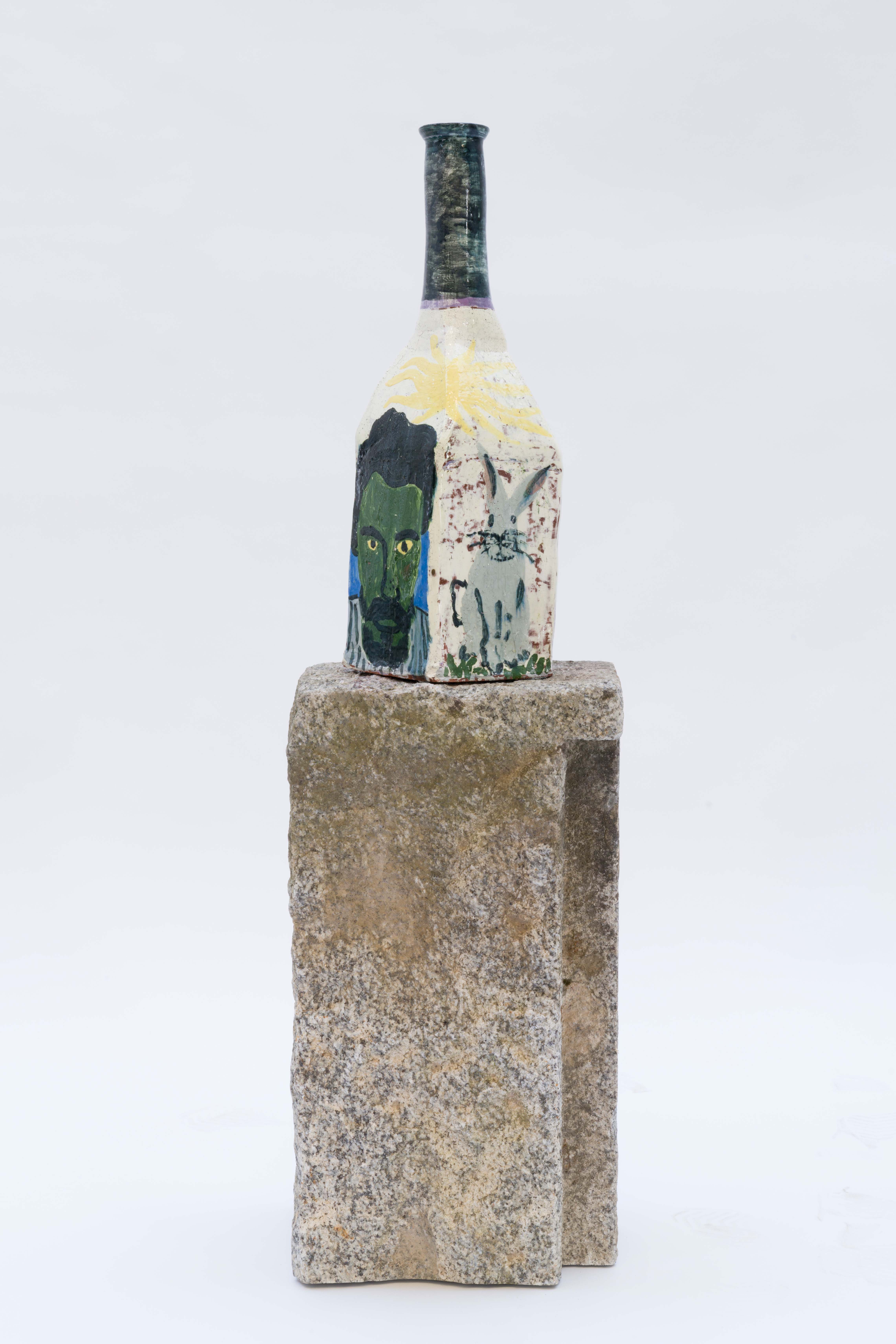 Danny Fox, Mine 3, ceramic pot, granite plinth. A modern, fragmented abstraction of folklore and heritage from Cornwall.
