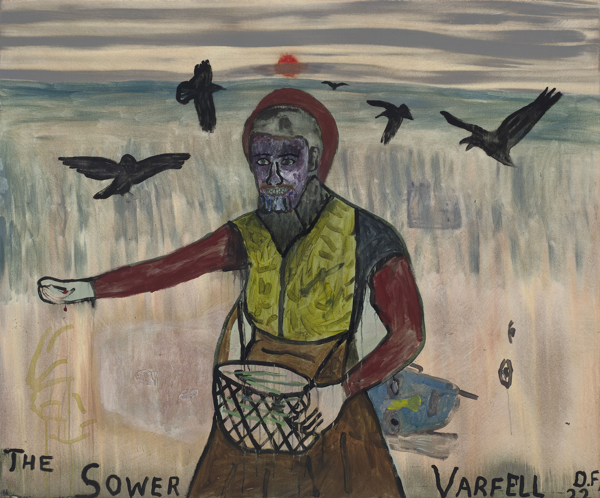 Danny Fox, The Sower, acrylic paint on canvas. A modern, fragmented abstraction of folklore and heritage from Cornwall.