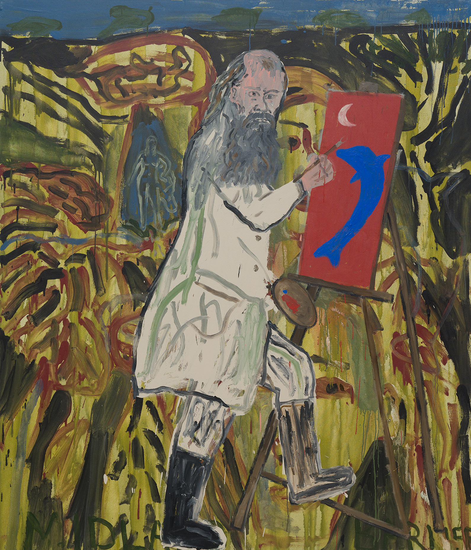 Danny Fox, Painter's Painter, acrylic on canvas. A modern, fragmented abstraction of folklore and heritage from Cornwall.