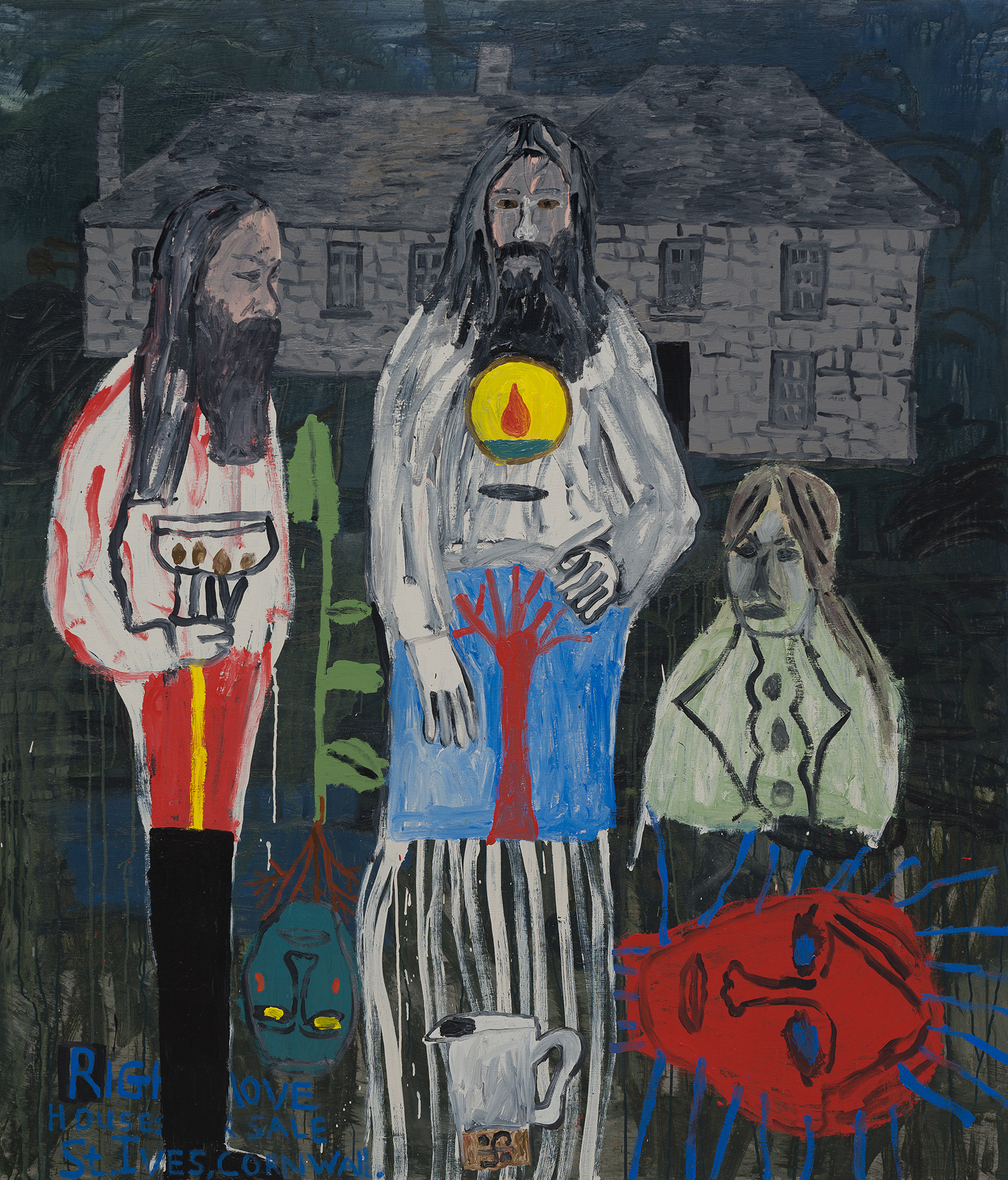 Danny Fox, The Engine Inn, acrylic paint on canvas. A modern, fragmented abstraction of folklore and heritage from Cornwall.