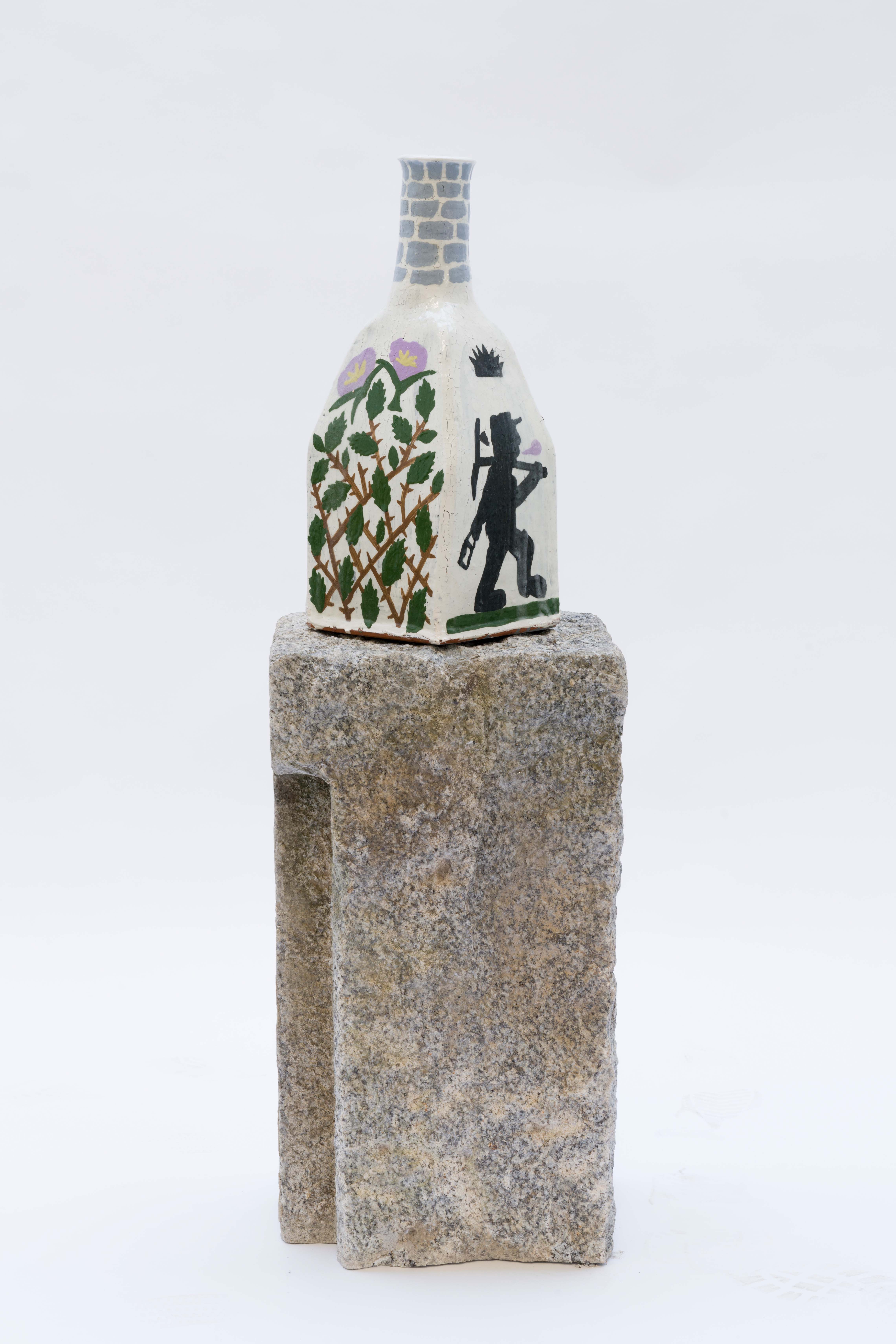 Danny Fox, Mine, ceramic pot, granite plinth, A modern, fragmented abstraction of folklore and heritage from Cornwall.