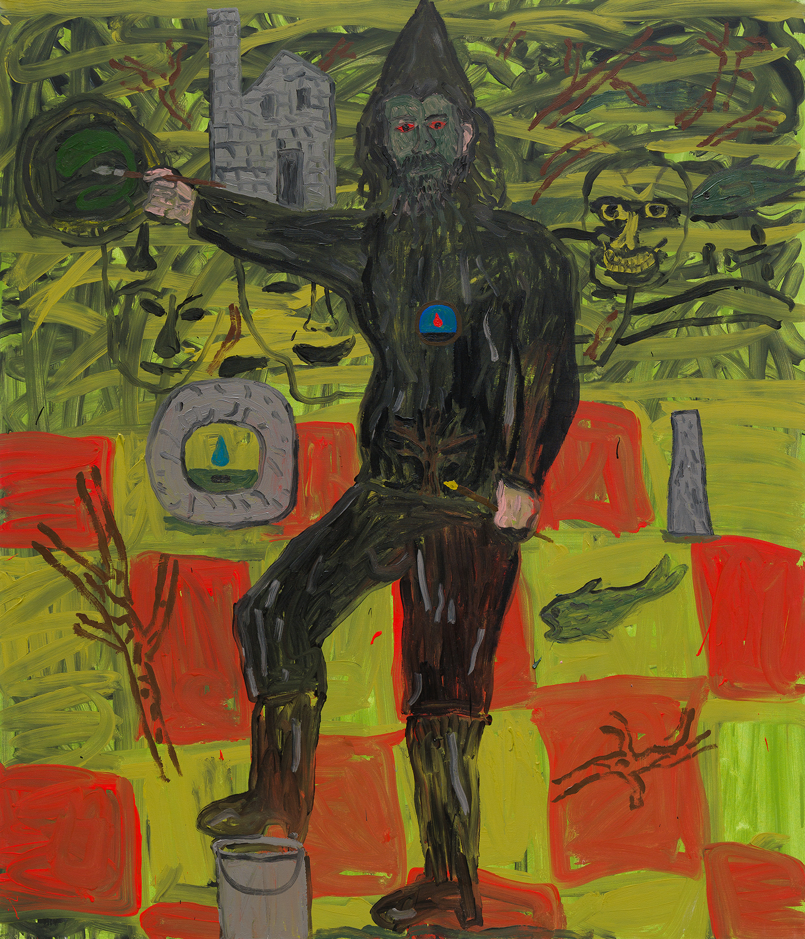 Danny Fox Can of petrol, can of mackerel, get on jet fuel, oil on canvas. A modern, fragmented abstraction of folklore and heritage from Cornwall.