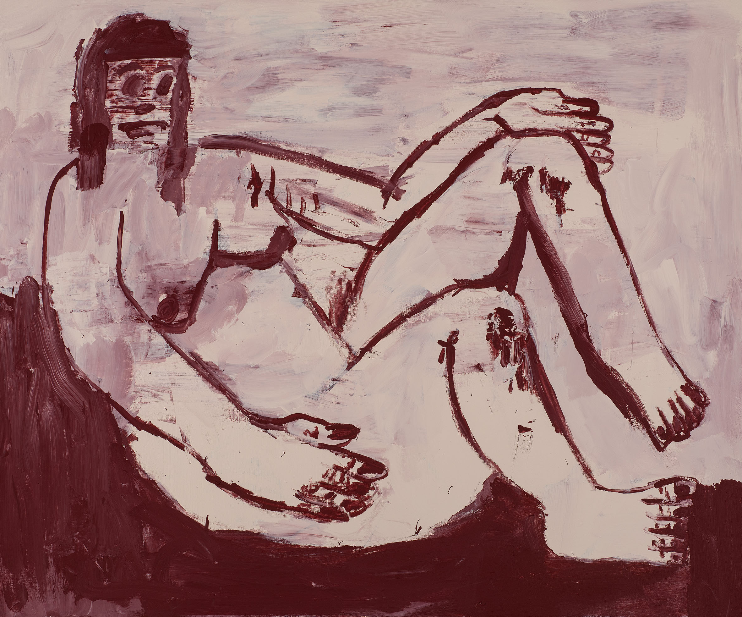 Kottie Paloma, Sitting In Mud, acrylic on canvas. Anti-ideal female nude, depicting large and exaggerated woman.