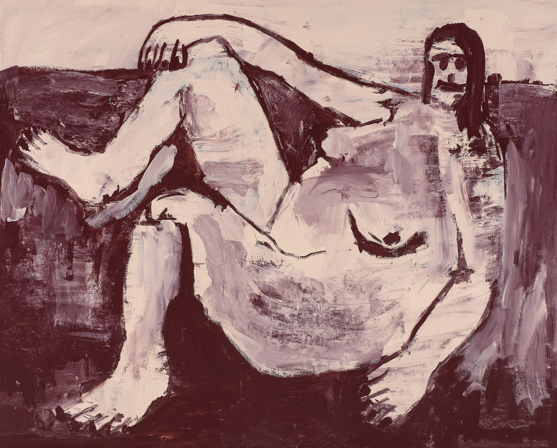 Kottie Paloma, The Champion Of Forgive And Forget,acrylic paint applied to canvas in an abstract expressionistic manner, influenced by cave paintings and other archetypal symbols.