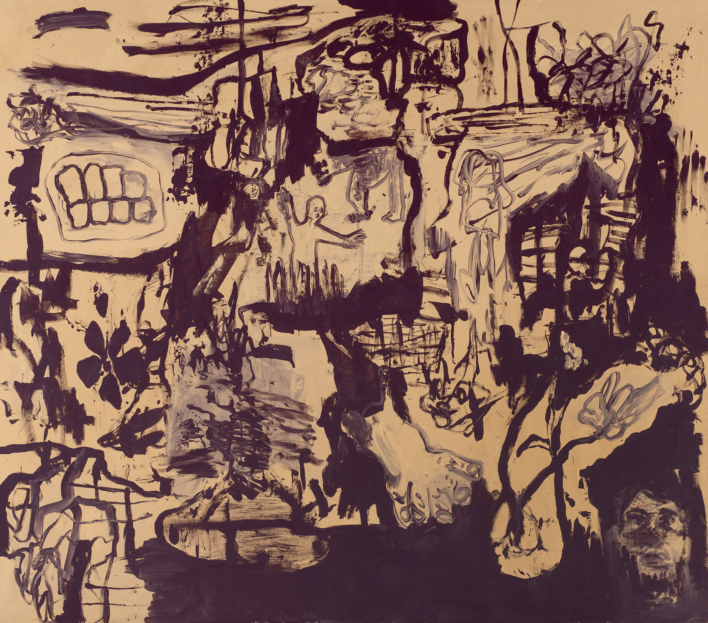 Kottie Paloma, In Sad Town, There's No Baby Lemonade, acrylic paint applied to canvas in an abstract expressionistic manner, influenced by cave paintings and other archetypal symbols.