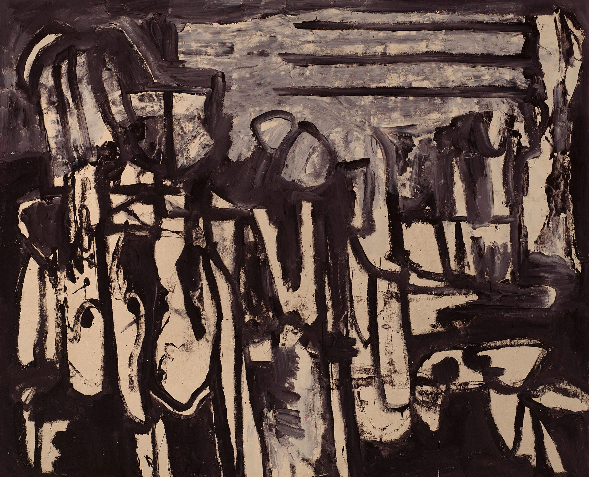 Kottie Paloma, The Mutiny Of A Map, acrylic paint applied to canvas in an abstract expressionistic manner, influenced by cave paintings and other archetypal symbols.