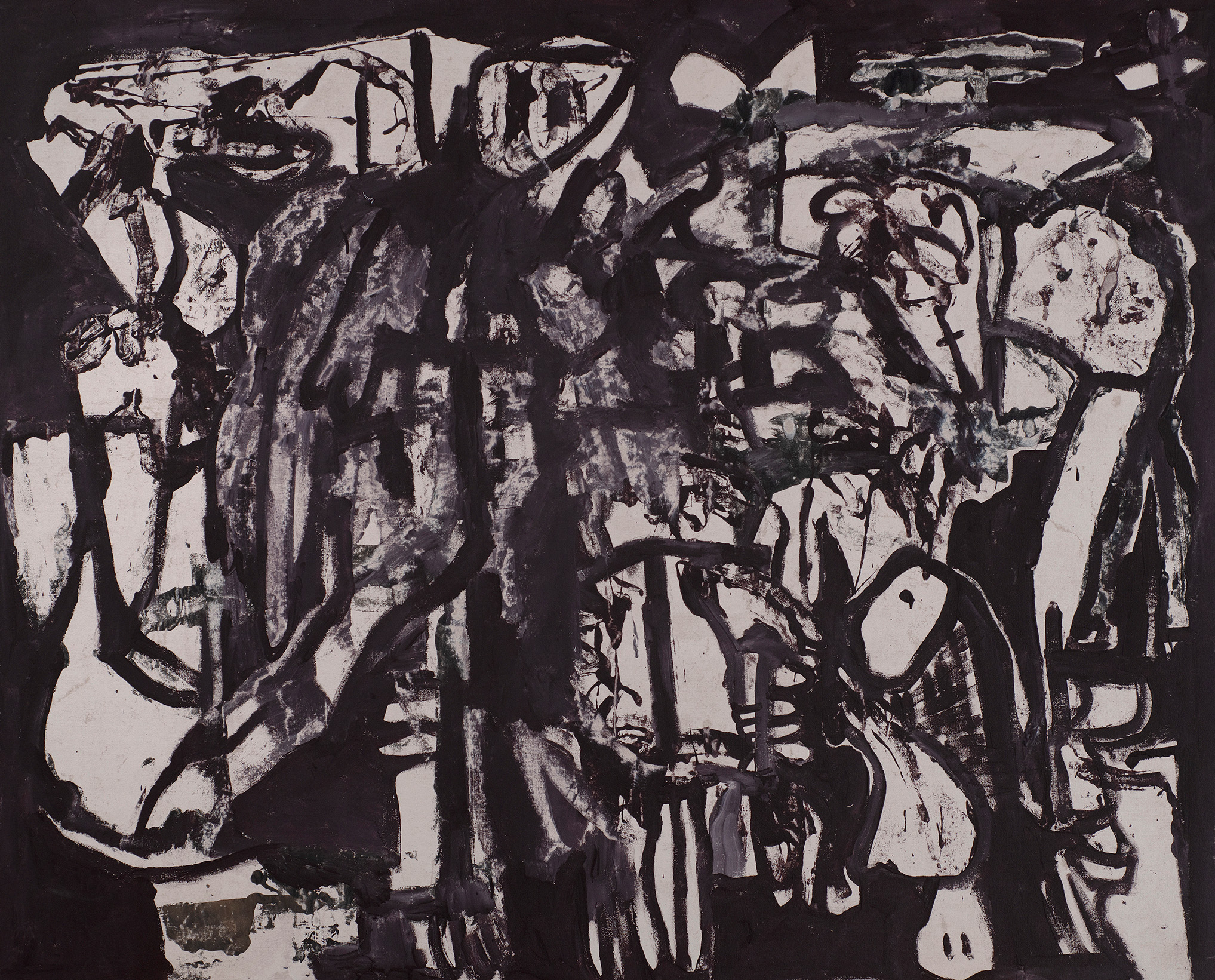 Kottie Paloma, Night Walks To Alhambra, acrylic paint applied to canvas in an abstract expressionistic manner, influenced by cave paintings and other archetypal symbols.