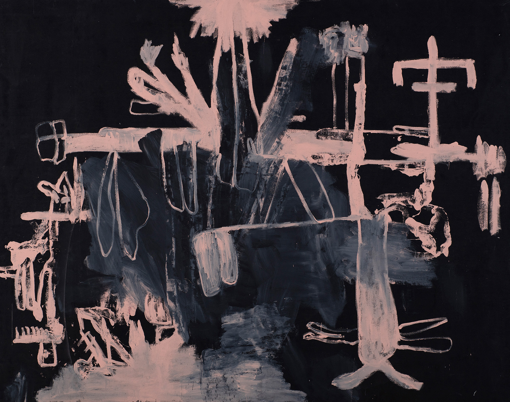 Kottie Paloma, Disruptor, acrylic paint applied to canvas in an abstract expressionistic manner, influenced by cave paintings and other archetypal symbols.