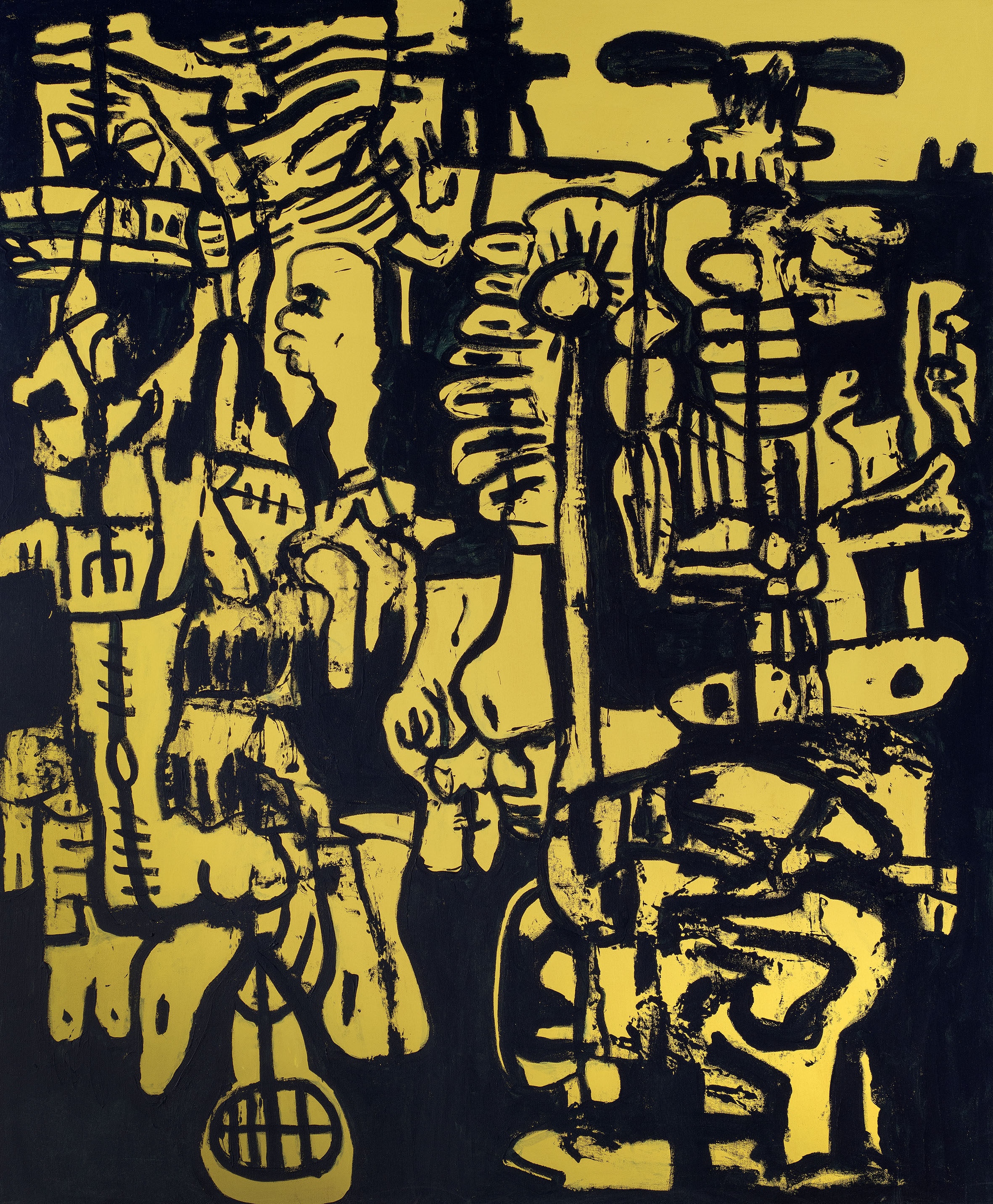 Kottie Paloma, Camping In France, acrylic paint applied to canvas in an abstract expressionistic manner, influenced by cave paintings and other archetypal symbols.