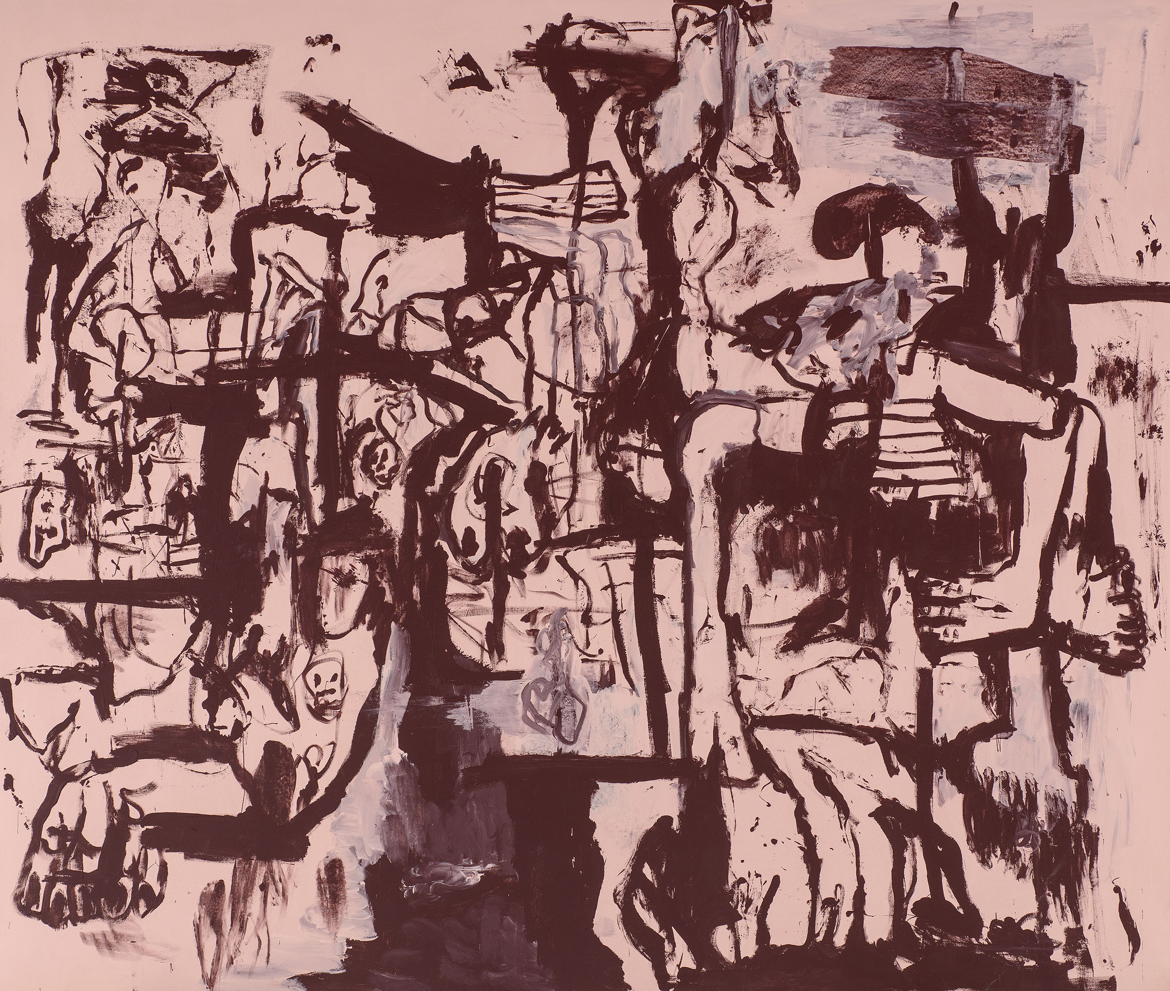 Kottie Paloma, It's A Malfunction, acrylic paint applied to canvas in an abstract expressionistic manner, influenced by cave paintings and other archetypal symbols.
