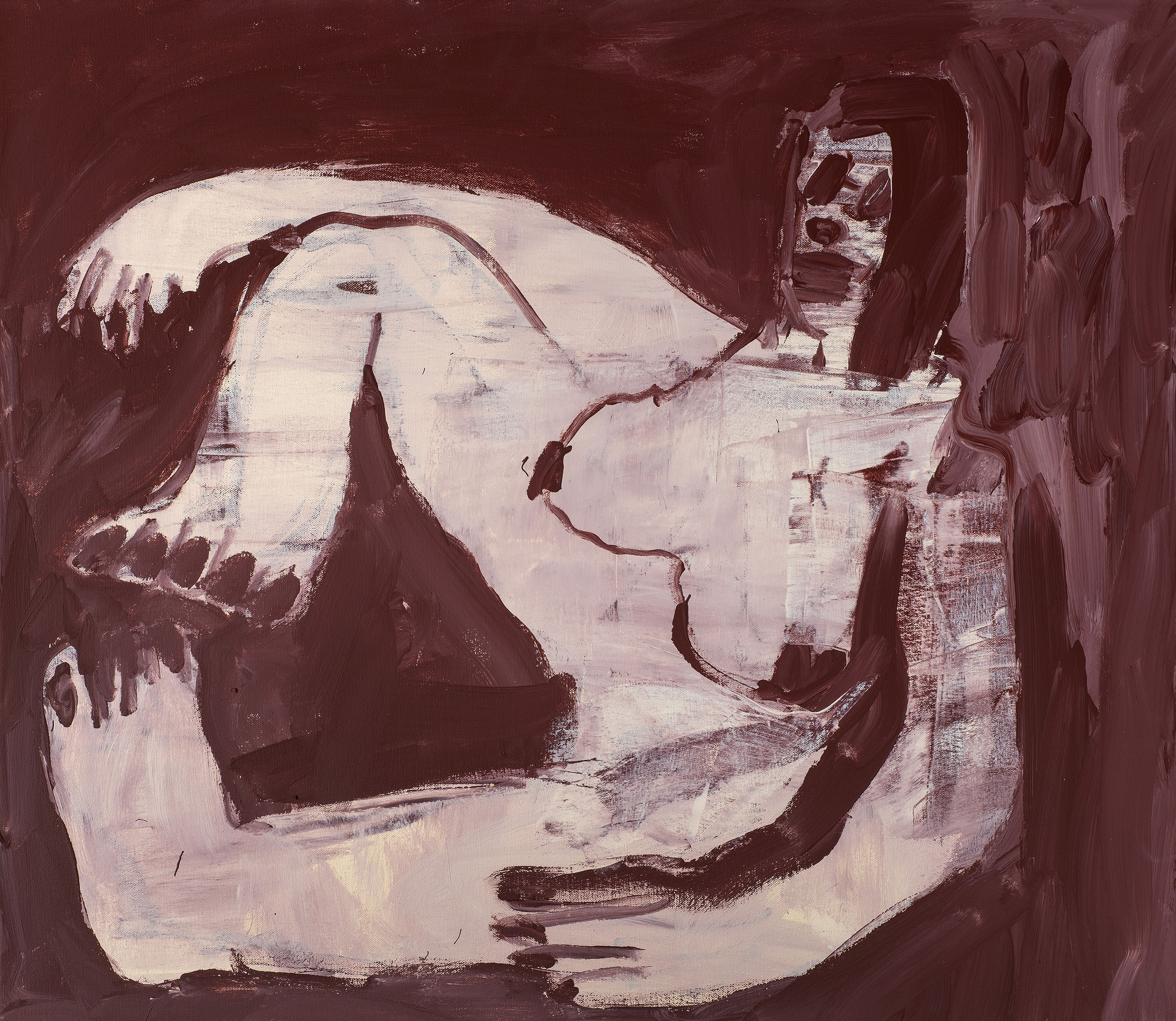 Kottie Paloma, A Ghost of Self, acrylic on canvas. Anti-ideal female nude, depicting large and exaggerated woman.