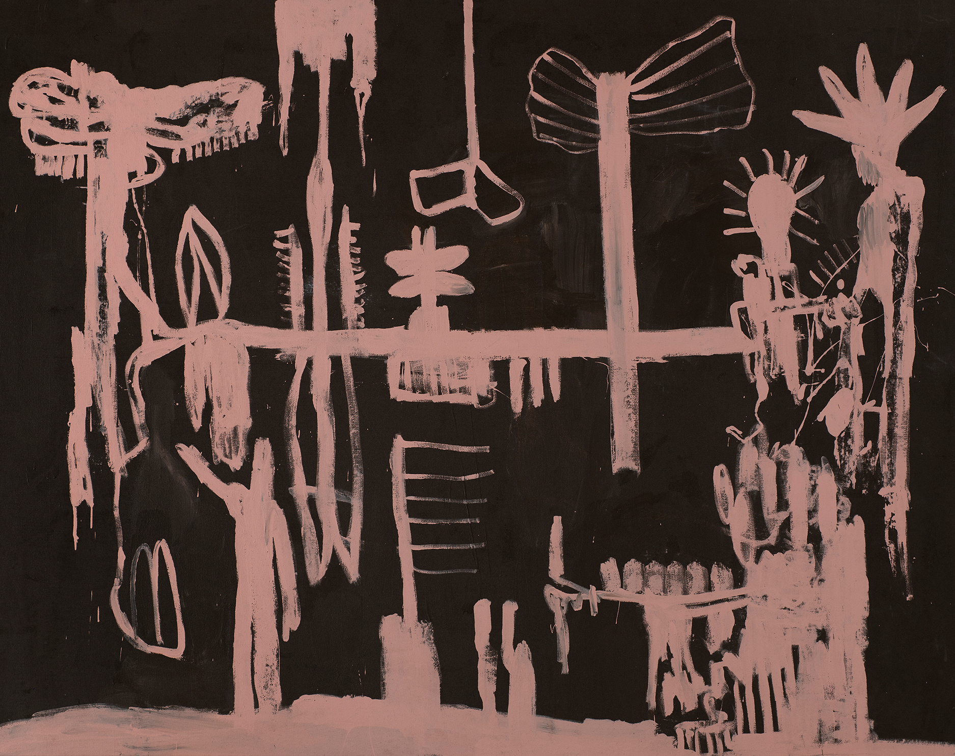 Kottie Paloma, Before Helen, acrylic paint applied to canvas in an abstract expressionistic manner, influenced by cave paintings and other archetypal symbols.