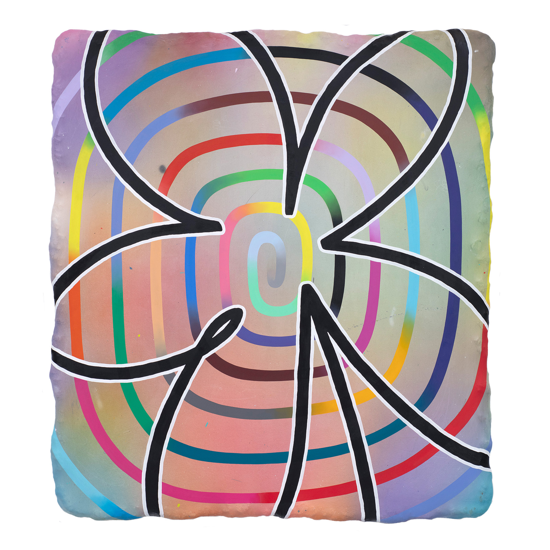 Nokukhanya Langa, Hosed down daily with a gagging perfume, oil and mixed media contemporary art, hypnotic, multicoloured spirals and gradients inspired by modern internet culture.