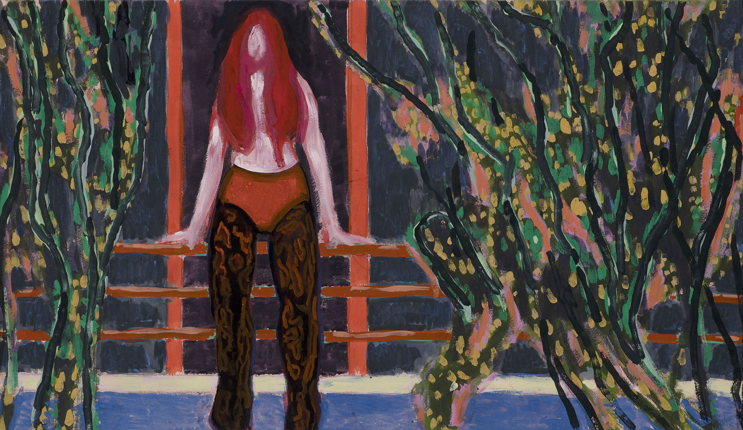 Omar El Lahib, midnight drama, 2022, tempera on paper, 75 x 35 cm