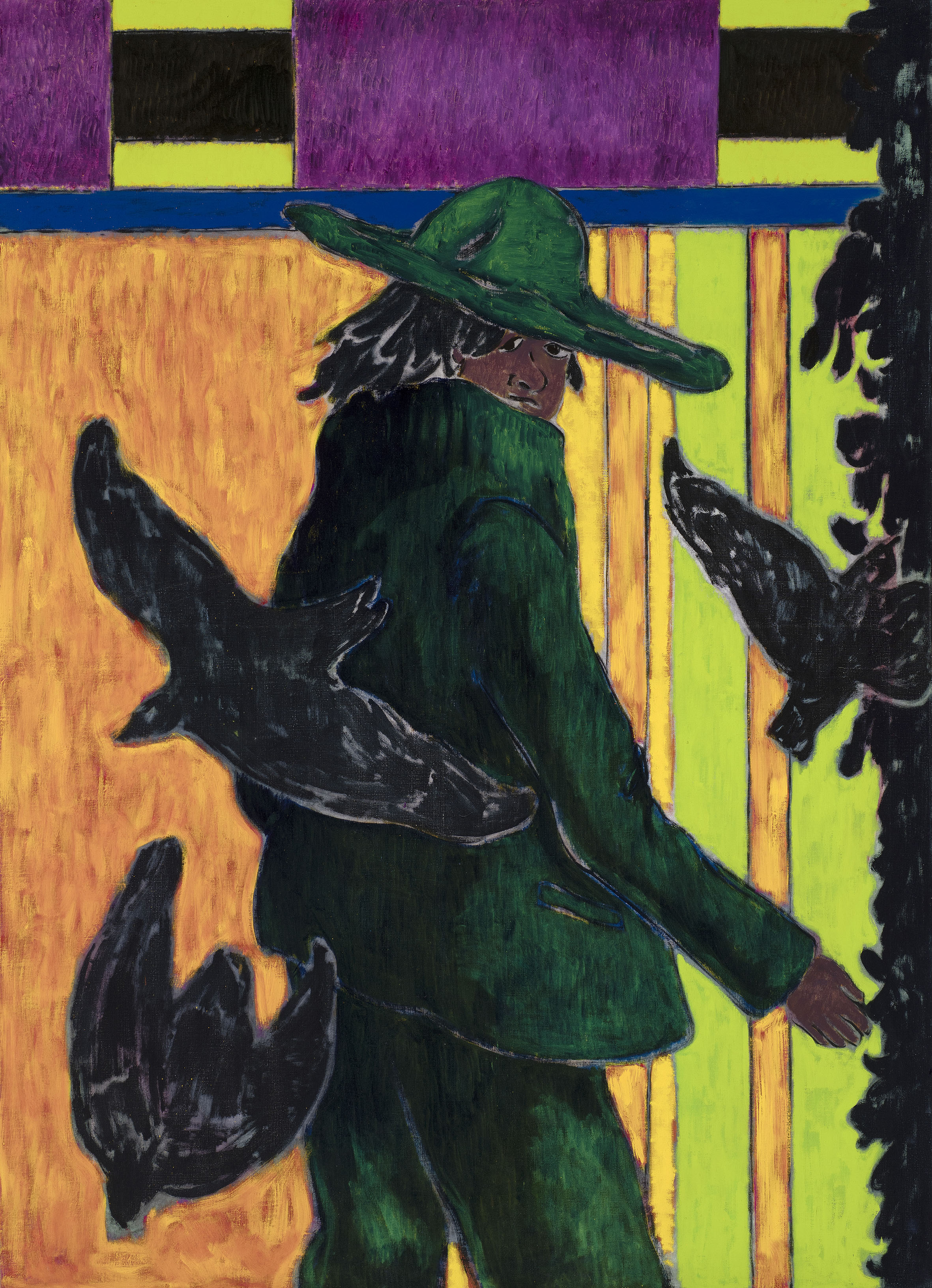 Omar El Lahib, Potential Bird Conflict, 2022, oil on canvas, 180 x 130 cm