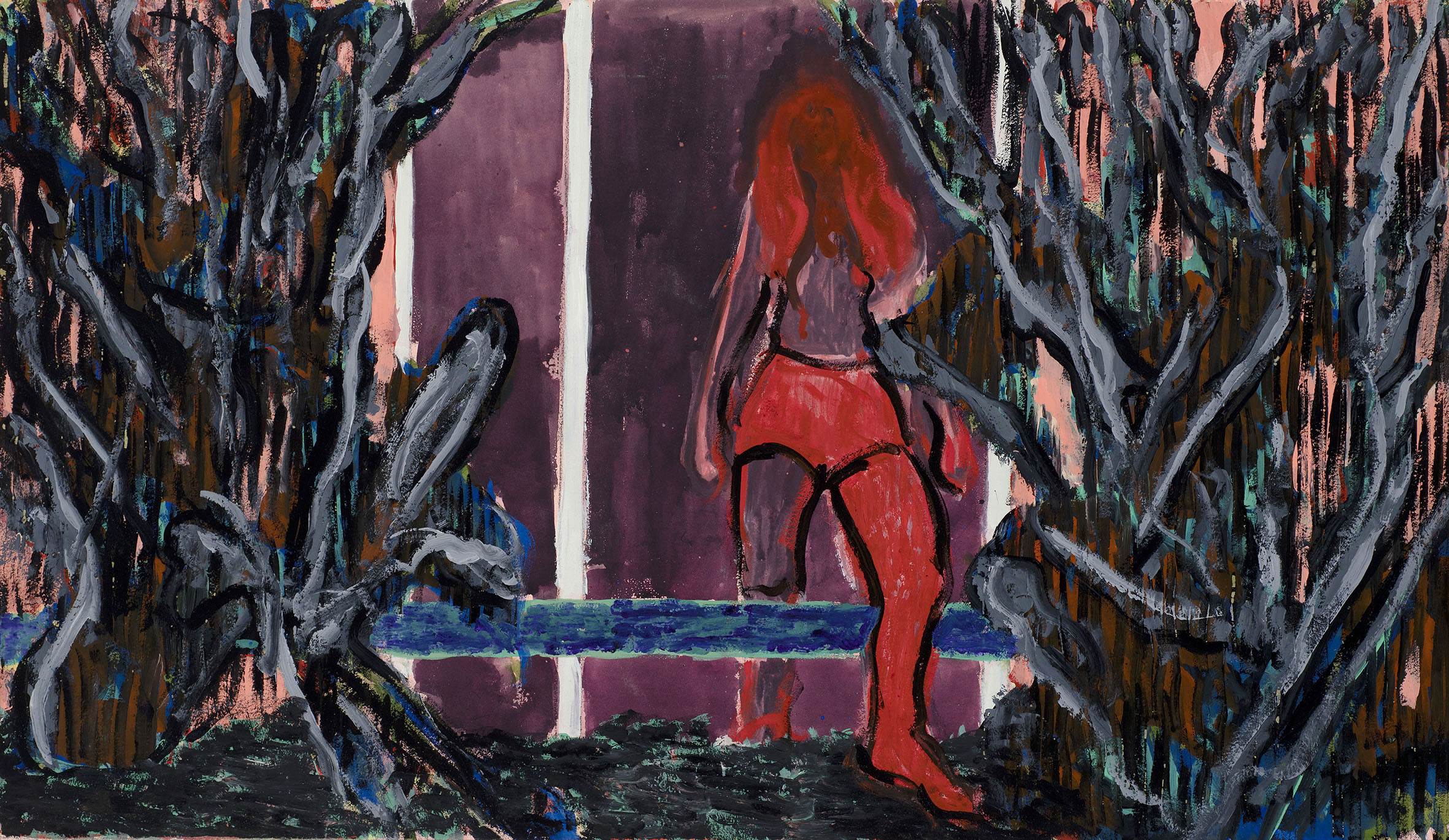 Omar El Lahib, new toys, 2022, tempera on paper, 75 x 35 cm