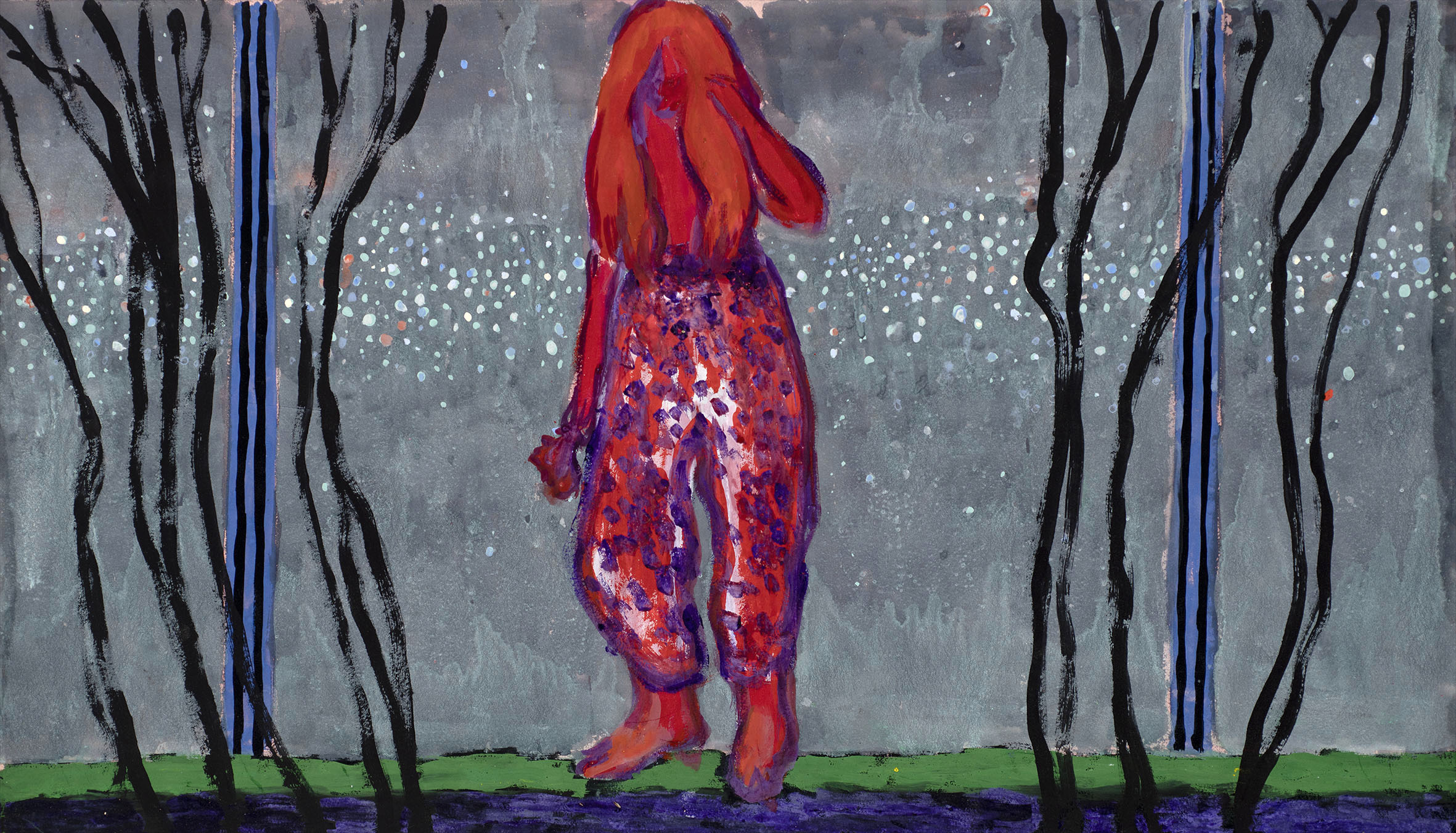 Omar El Lahib, God's view, 2022, tempera on paper, 75 x 35 cm