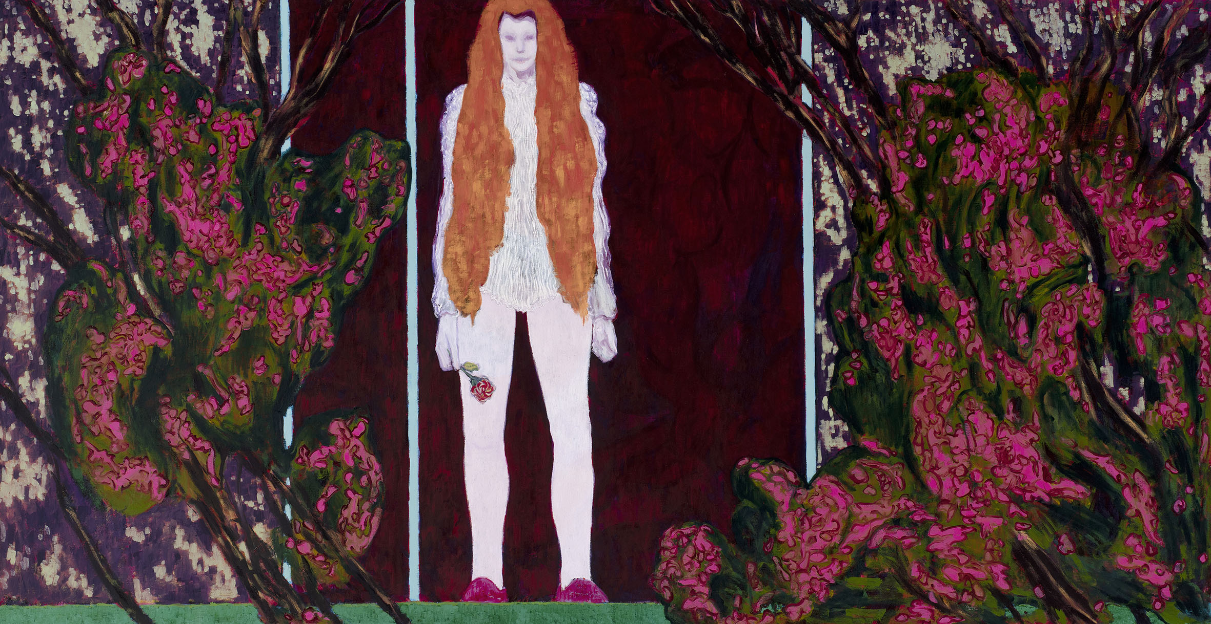 Omar El Lahib, honeymoon flower, 2022, oil on canvas, 140 x 270 cm