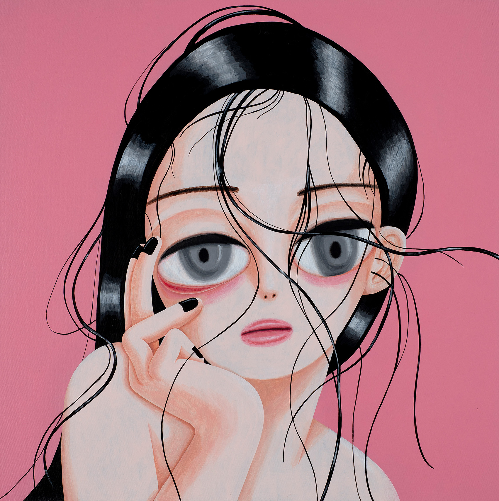 Sujin Lee, Sway, 2019, acrylic paint on canvas. A vibrant contemporary figurative painting of a young woman by Korean artist Sujin Lee.